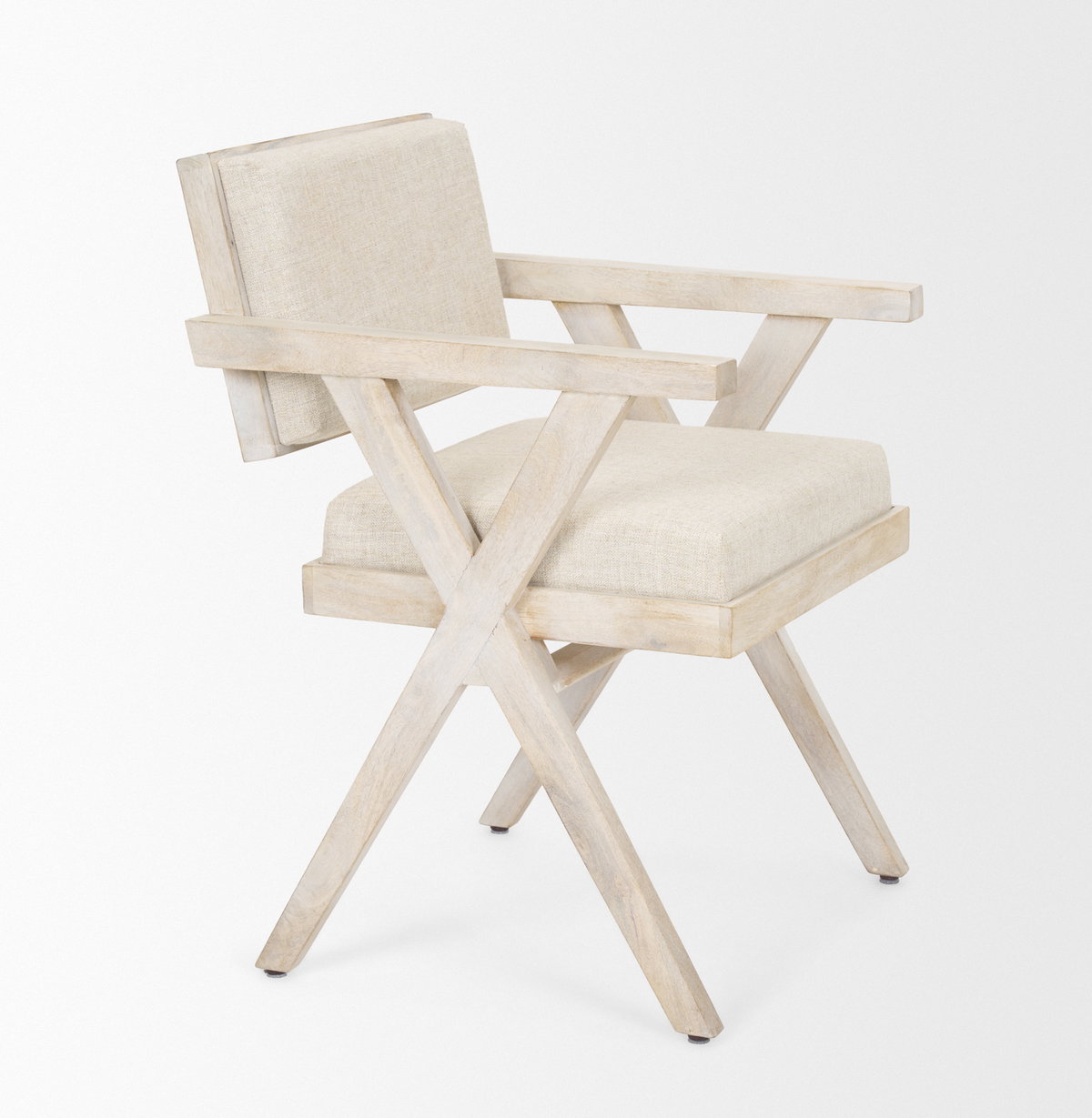 Topanga Open Back Dining Arm Chair | Cream Fabric with Blonde Wooden, Dining Chair by Mercana, 23" length x 23.25" width x 31.89" height View 8
