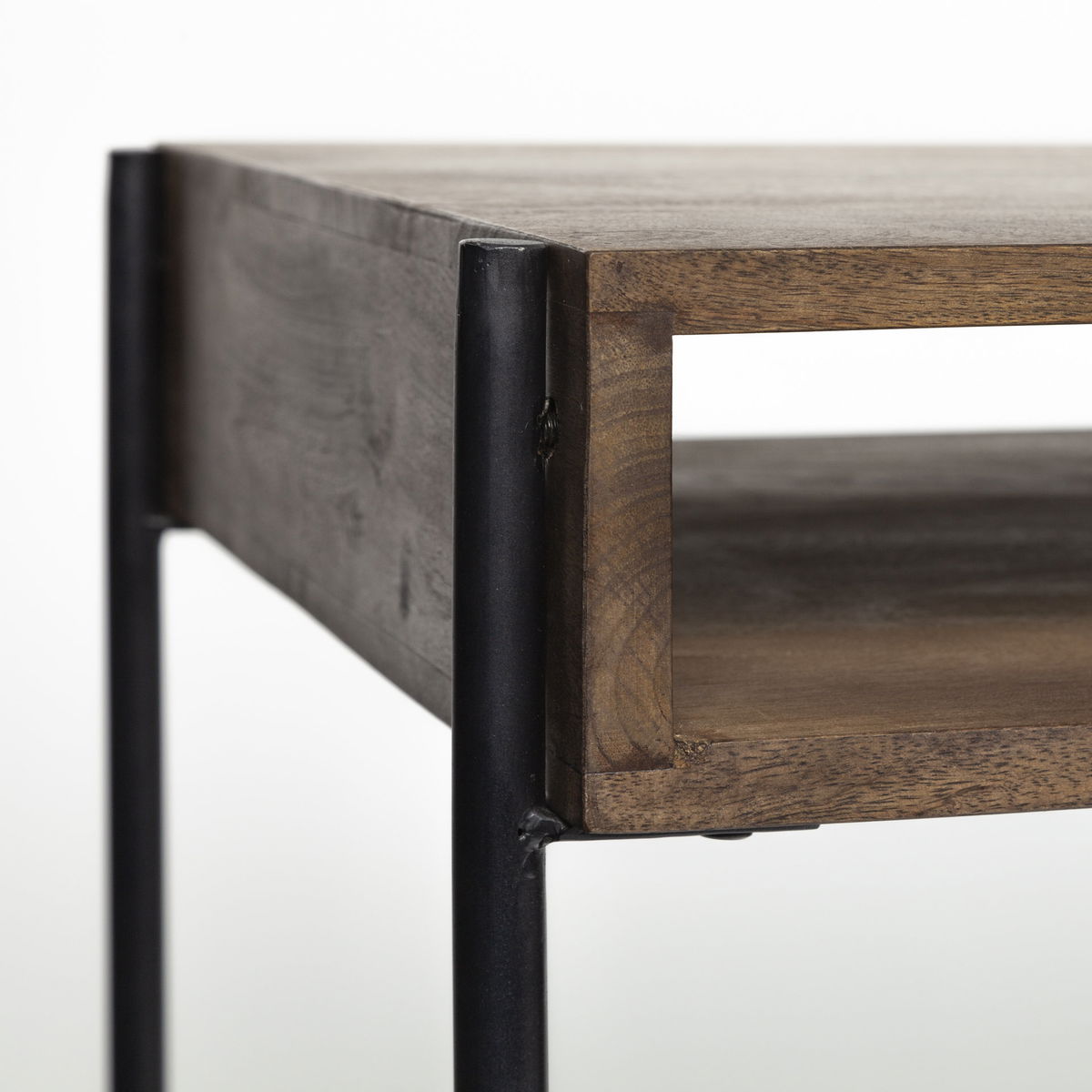 Glenn VII 56L x 22W Dark Brown Wood with Black Iron Frame, 3 Drawer Office Desk, by Mercana, 55.5" length x 22" width x 31" height View 9