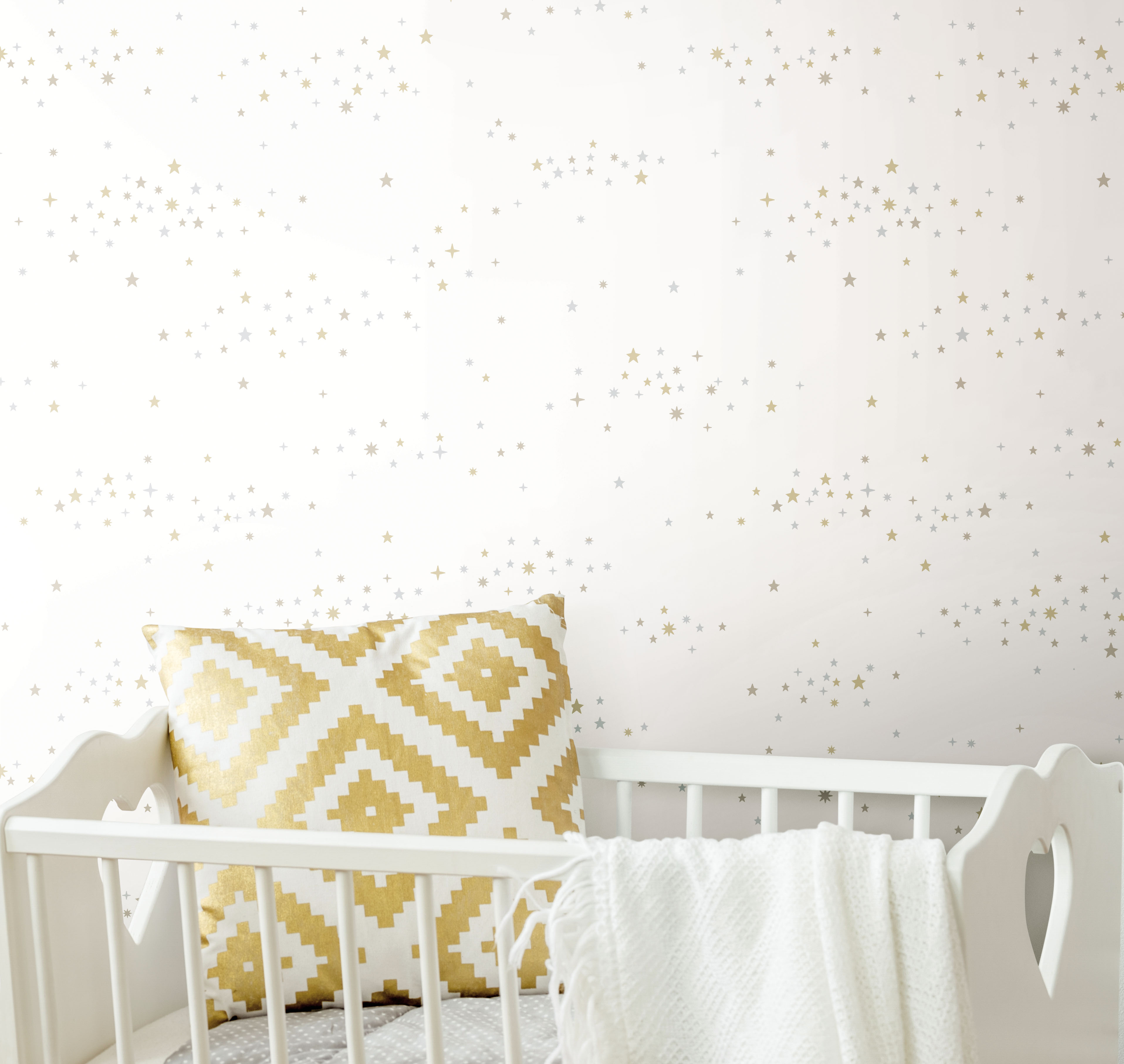Starlight, Star Bright Silver & Gold Peel & Stick Wallpaper large image 