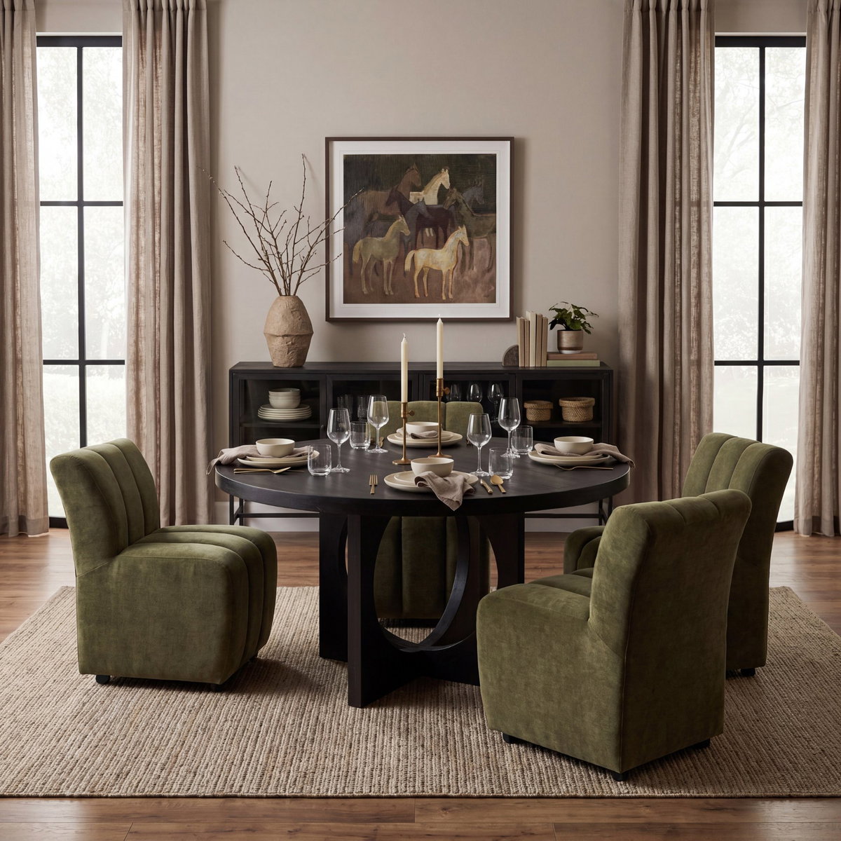 Liesl 54' Round Pedestal Dining Table | Modern | Black Wood | Seats 6, by Mercana, 54" length x 54" width x 30" height View 2