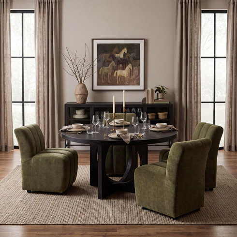 Liesl 54" Round Pedestal Dining Table | Modern | Black Wood | Seats 6