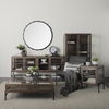 Arelius 36L x 18W x 63H Medium Brown Wood with Black Metal Base Display Cabinet thumbnail 1