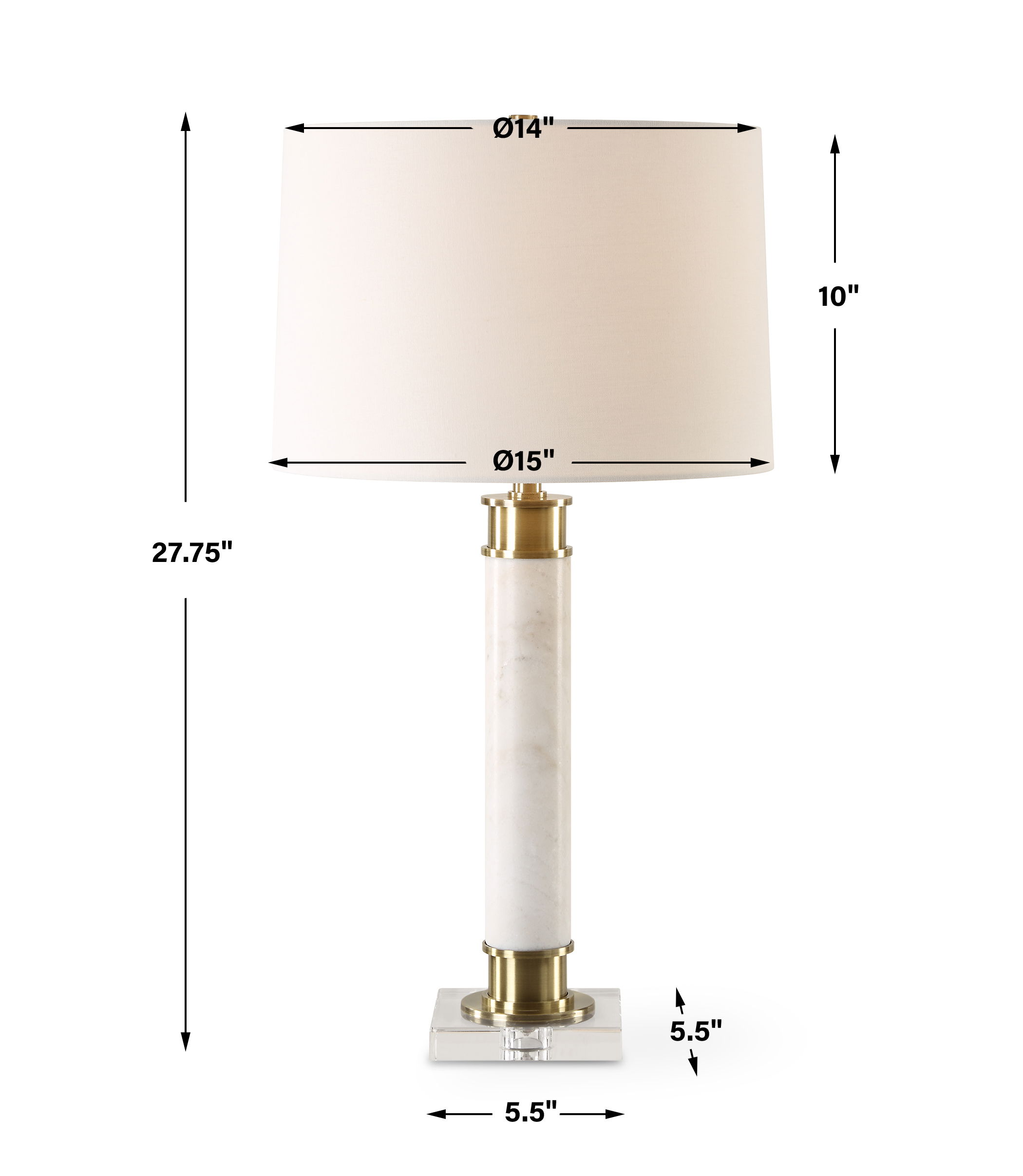 Plinth White Marble Table Lamp, by Uttermost, 15" width x 27.75" height x 15" depth View 3