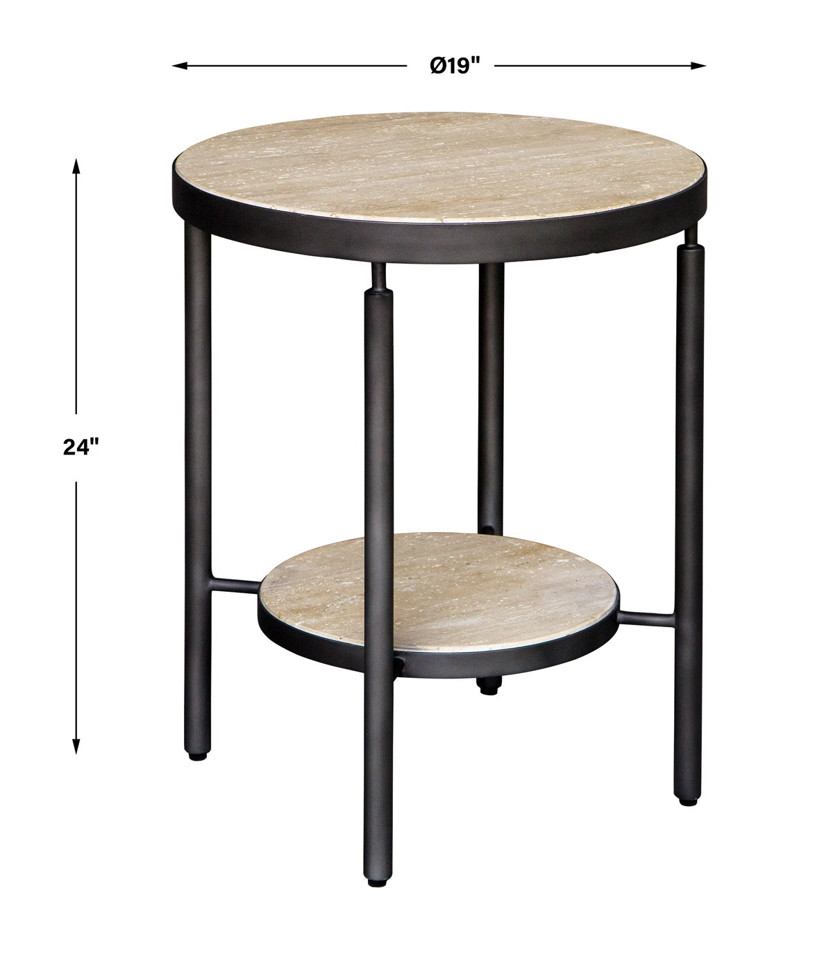 Dauntless Travertine Side Table, Furniture by Uttermost, 19" width x 24" height x 19" depth View 3