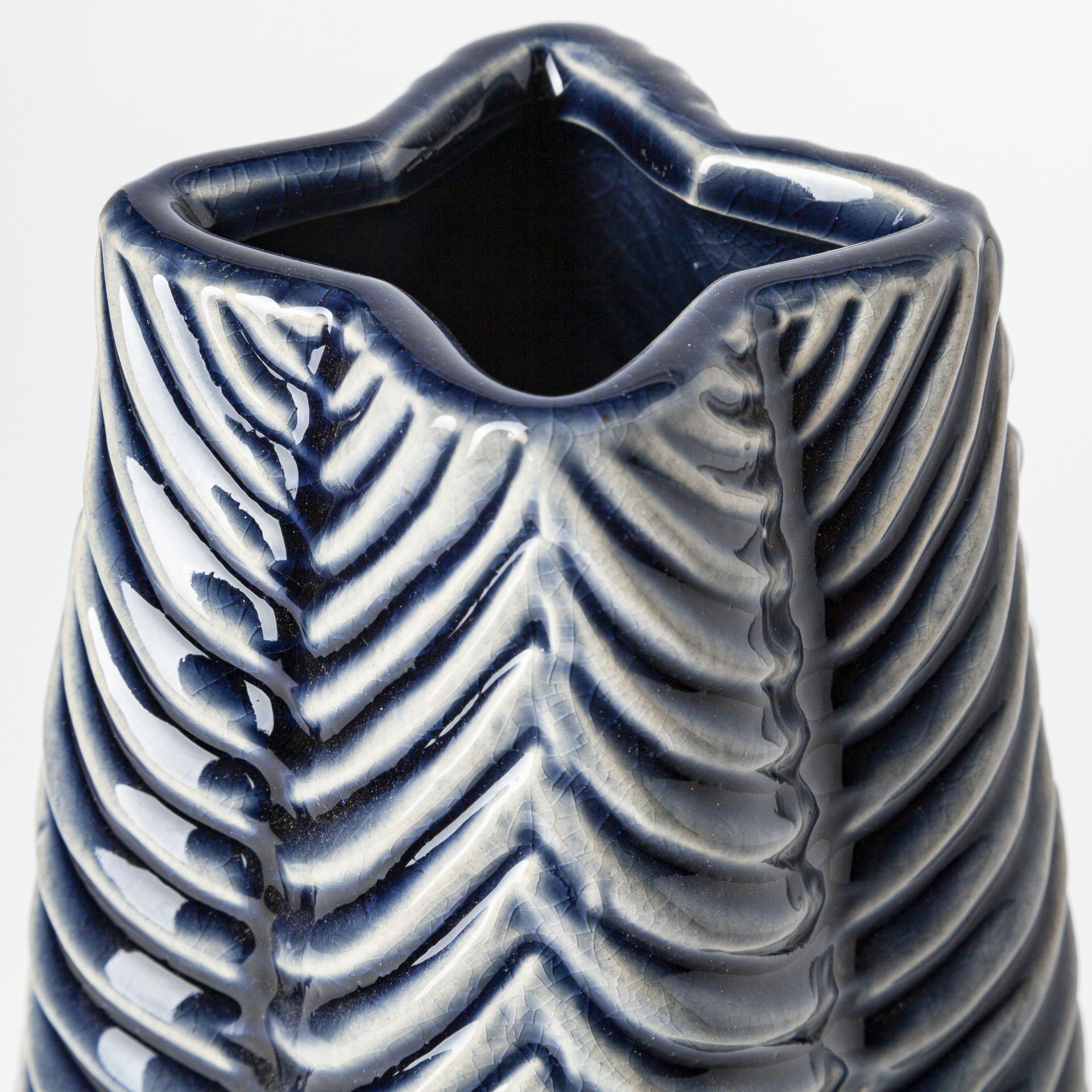 Bashir I Small Dark Navy Gloss Ceramic Vase, by Mercana, 5.12" length x 5.12" width x 10.24" height View 7