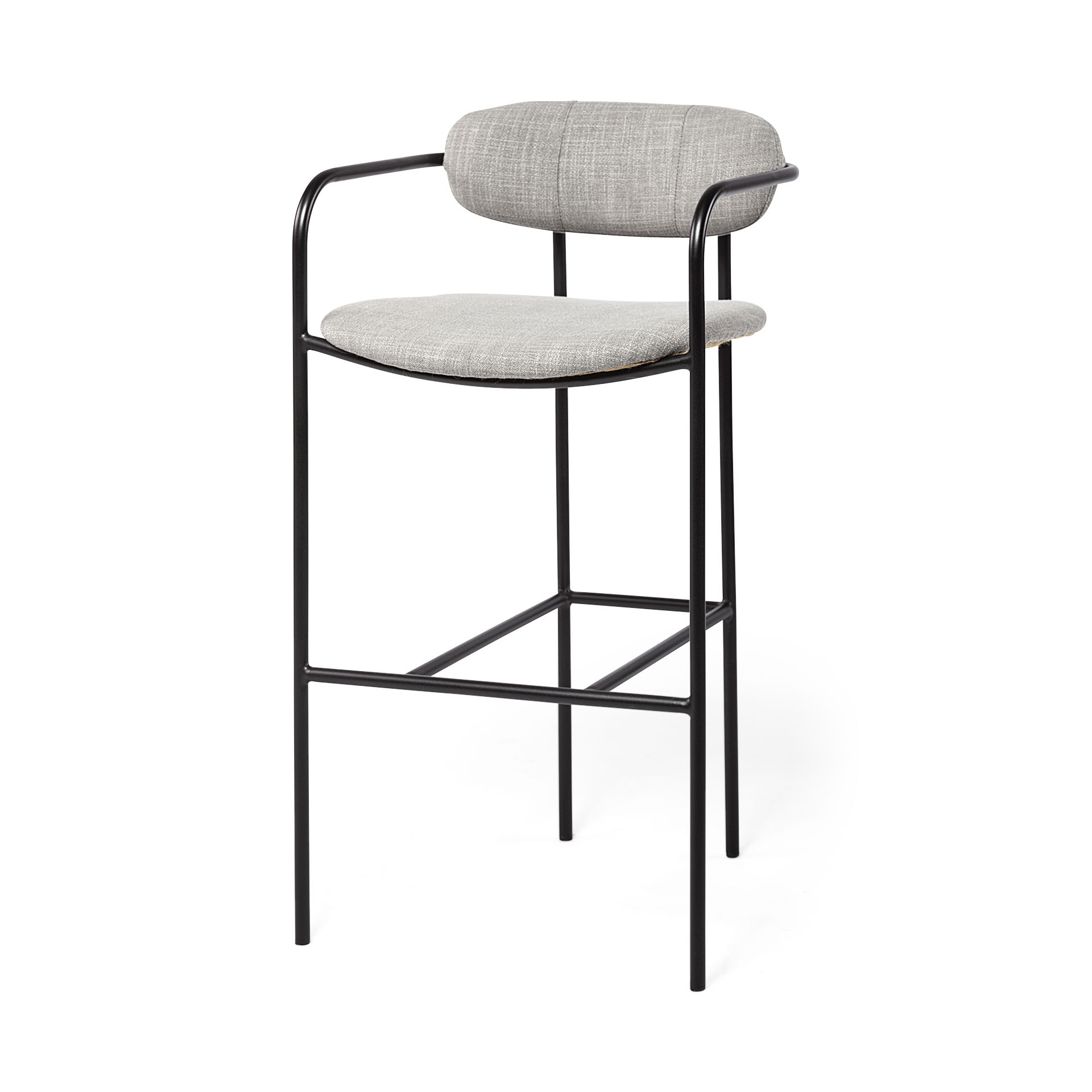 Parker Gray Fabric Seat Black Metal Bar Stool, Counter & Bar Stool by Mercana, 19" length x 19.75" width x 40" height View 1
