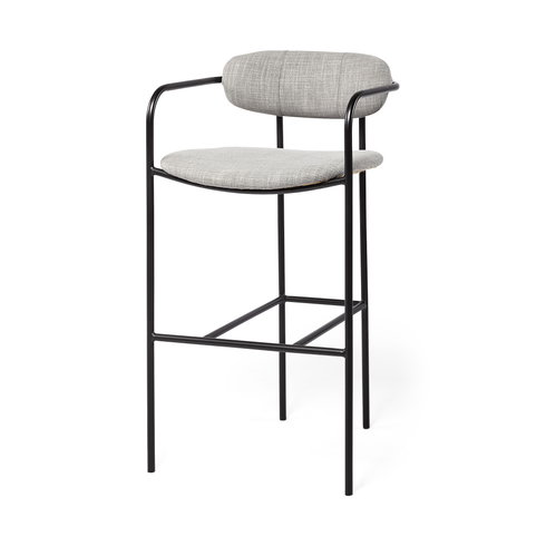 Parker Low Back 30.25in Seat Bar Stool | Gray Fabric with Black Metal