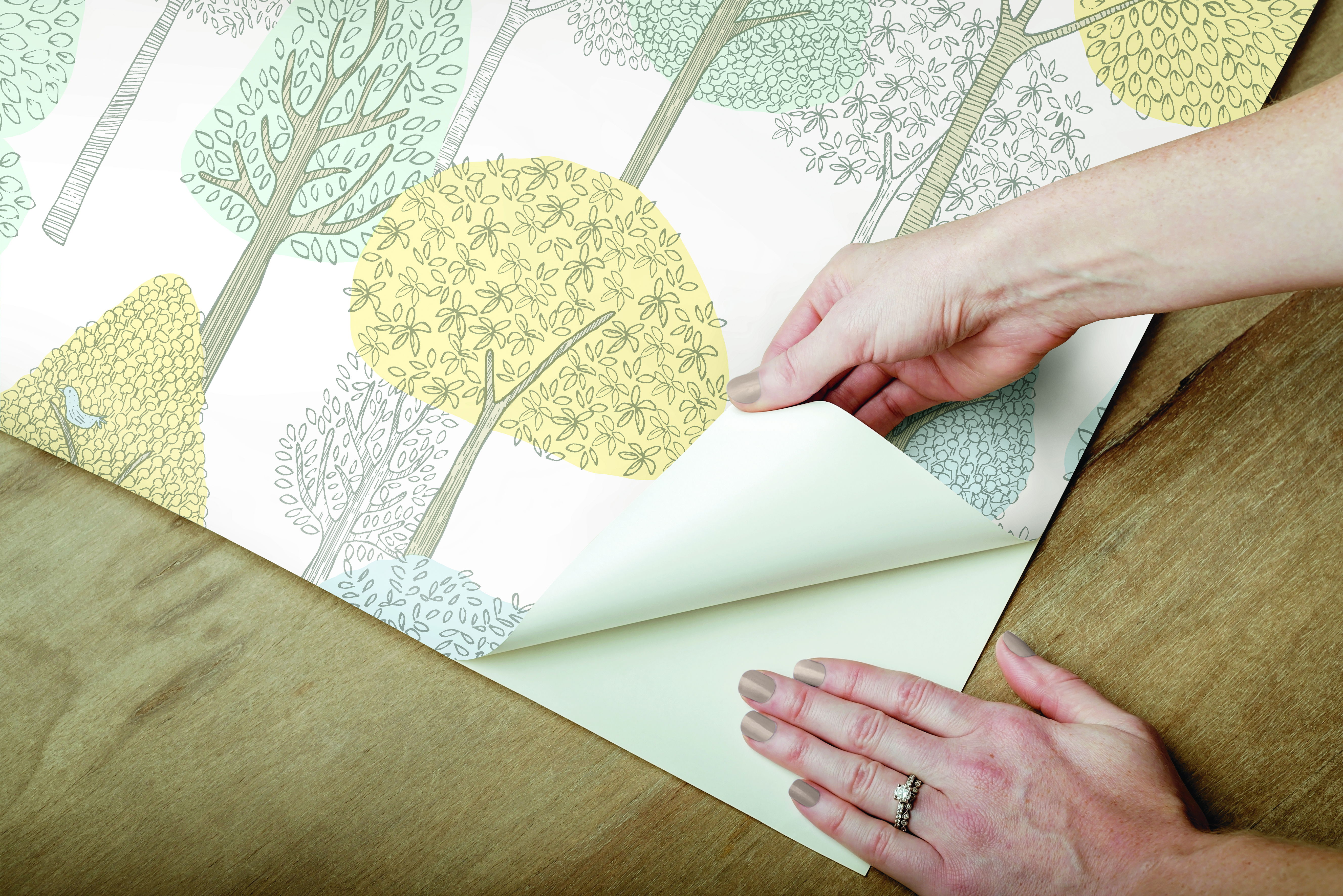 Treetops Aqua & Yellow Peel & Stick Wallpaper large image 