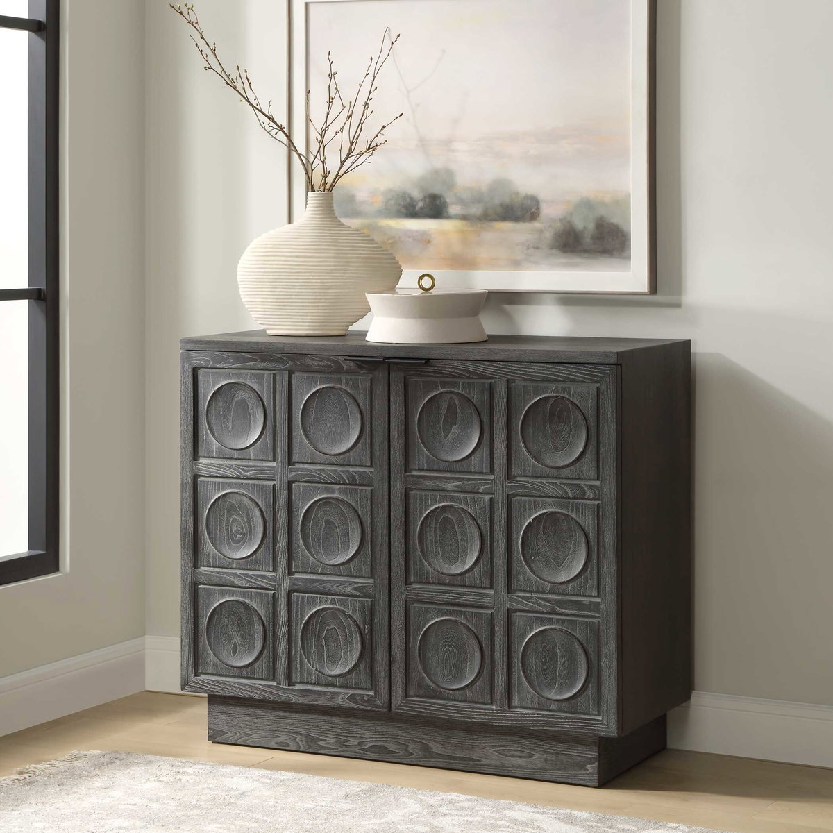 Shelby 2 Door Ebony Stained Cabinet, Furniture by Uttermost, 39.4" width x 34" height x 16" depth View 4