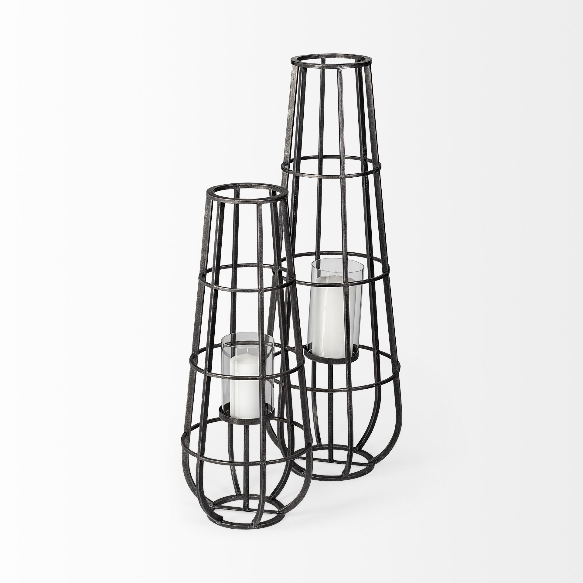 Bella Large Black Metal Cylindrical Cage Candle Holder Lantern, Lighting by Mercana, 14.17" length x 13.19" width x 39.96" height View 5