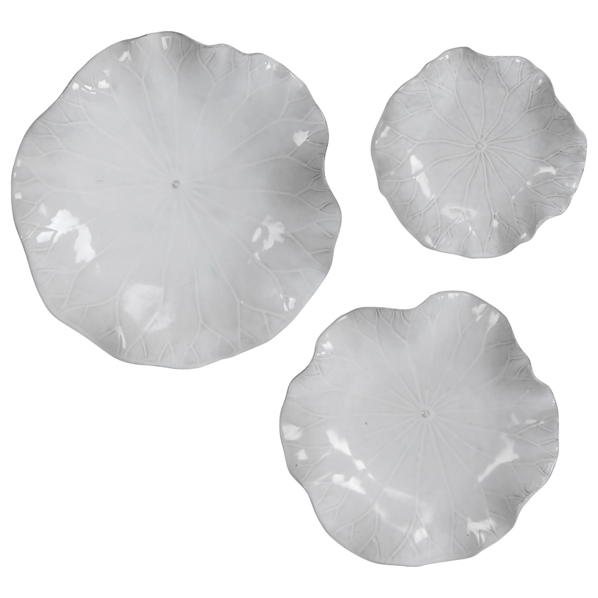 Abella Ceramic Wall Decor Set/3 White, Sculptural Wall Art by Uttermost, 17.87" width x 17.87" height x 3.87" depth View 1