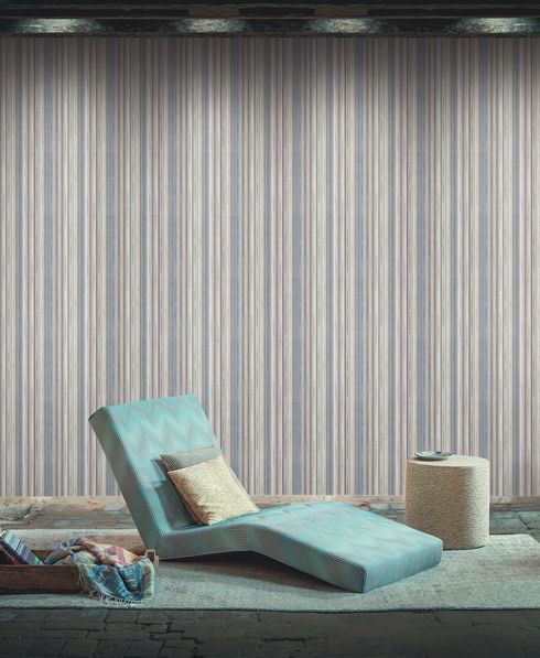 Striped Sunset Glitter Blue & Grey Wallpaper