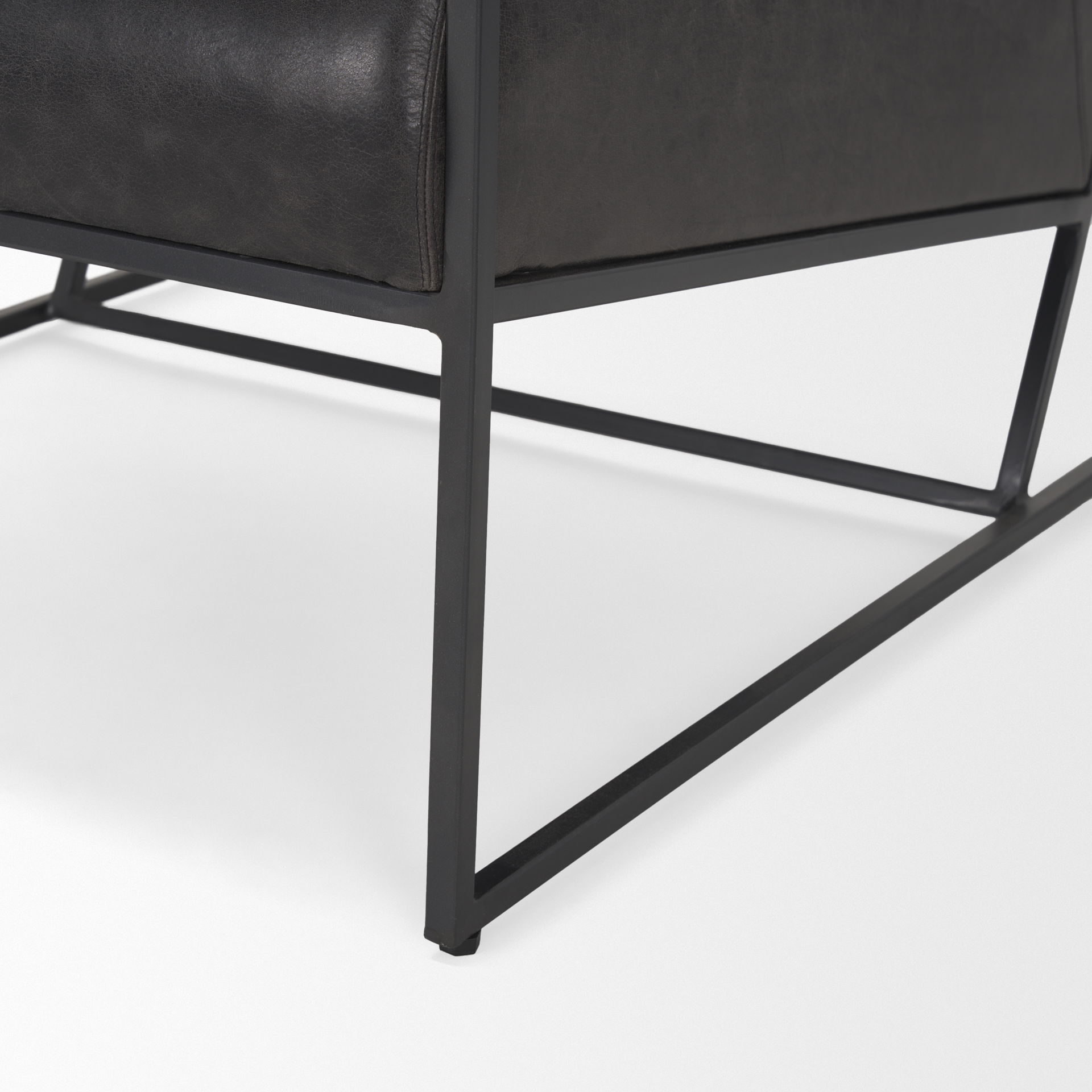 Stratton Gunmetal with Genuine Aged Black Leather Upholstered Accent Chair, by Mercana, 27.25" length x 36.5" width x 29.5" height View 13