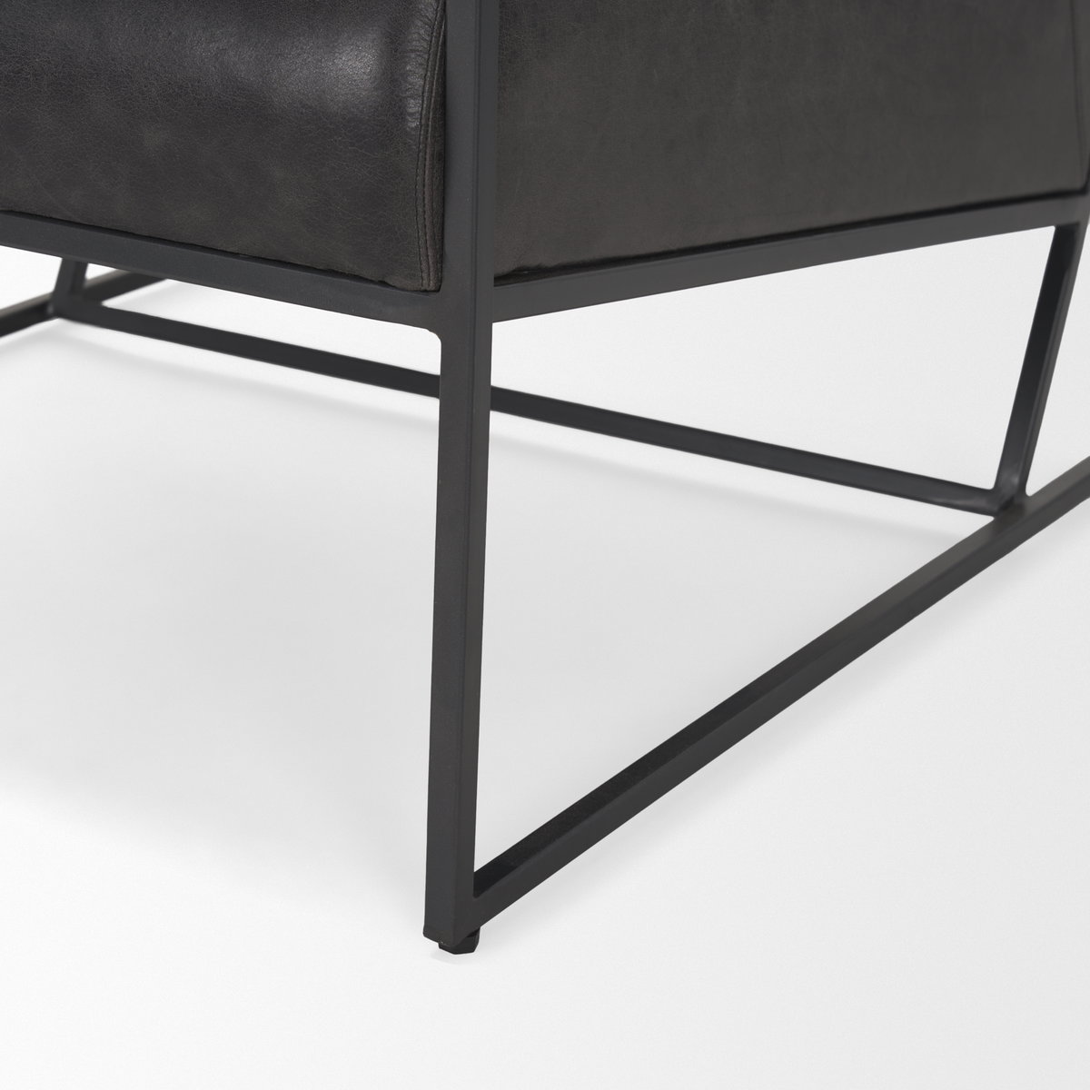 Stratton Gunmetal with Genuine Aged Black Leather Upholstered Accent Chair, by Mercana, 27.25" length x 36.5" width x 29.5" height View 13