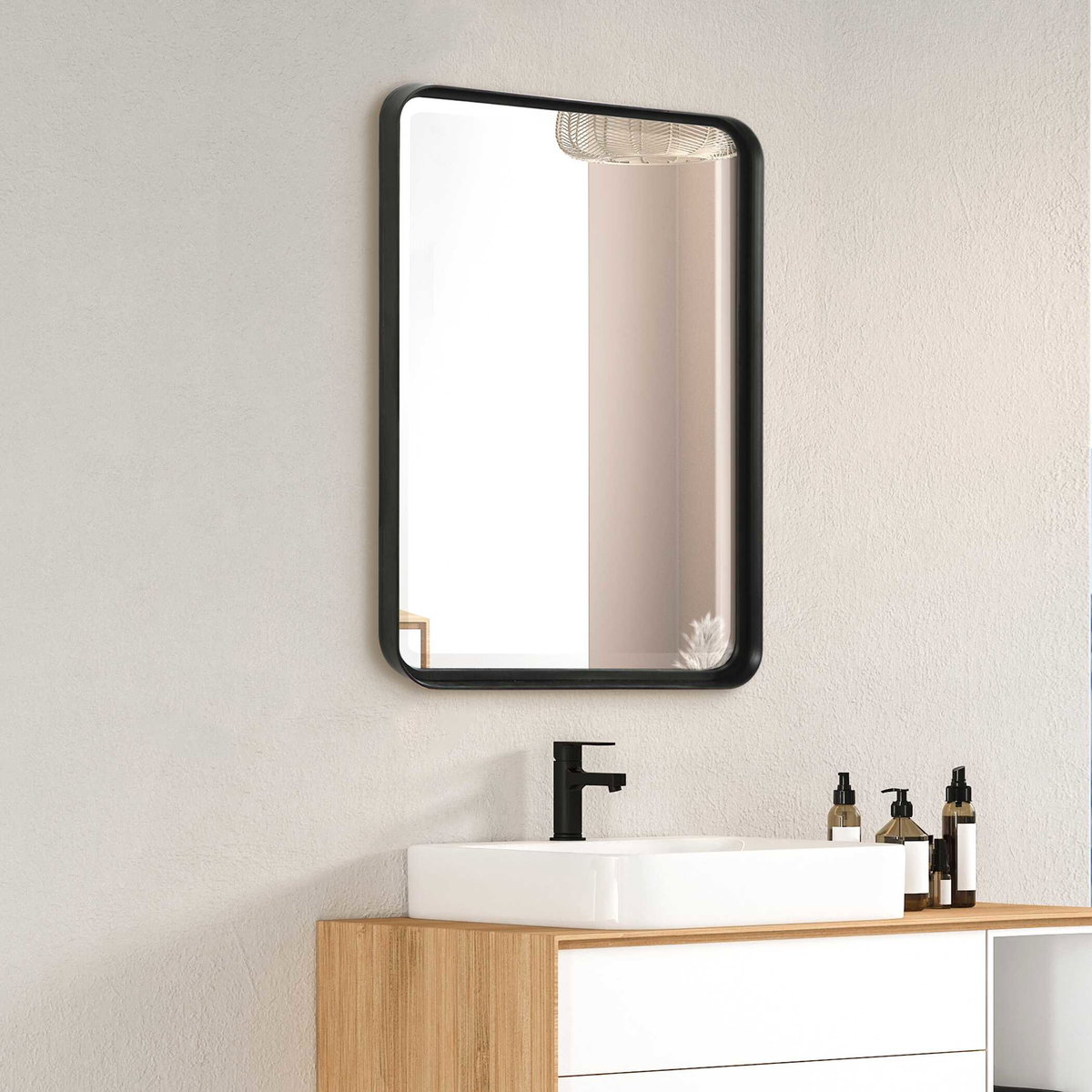 Croften Black Vanity Mirror, by Uttermost, 1'8.25" width x 2'6.25" height x 2.25" depth View 5