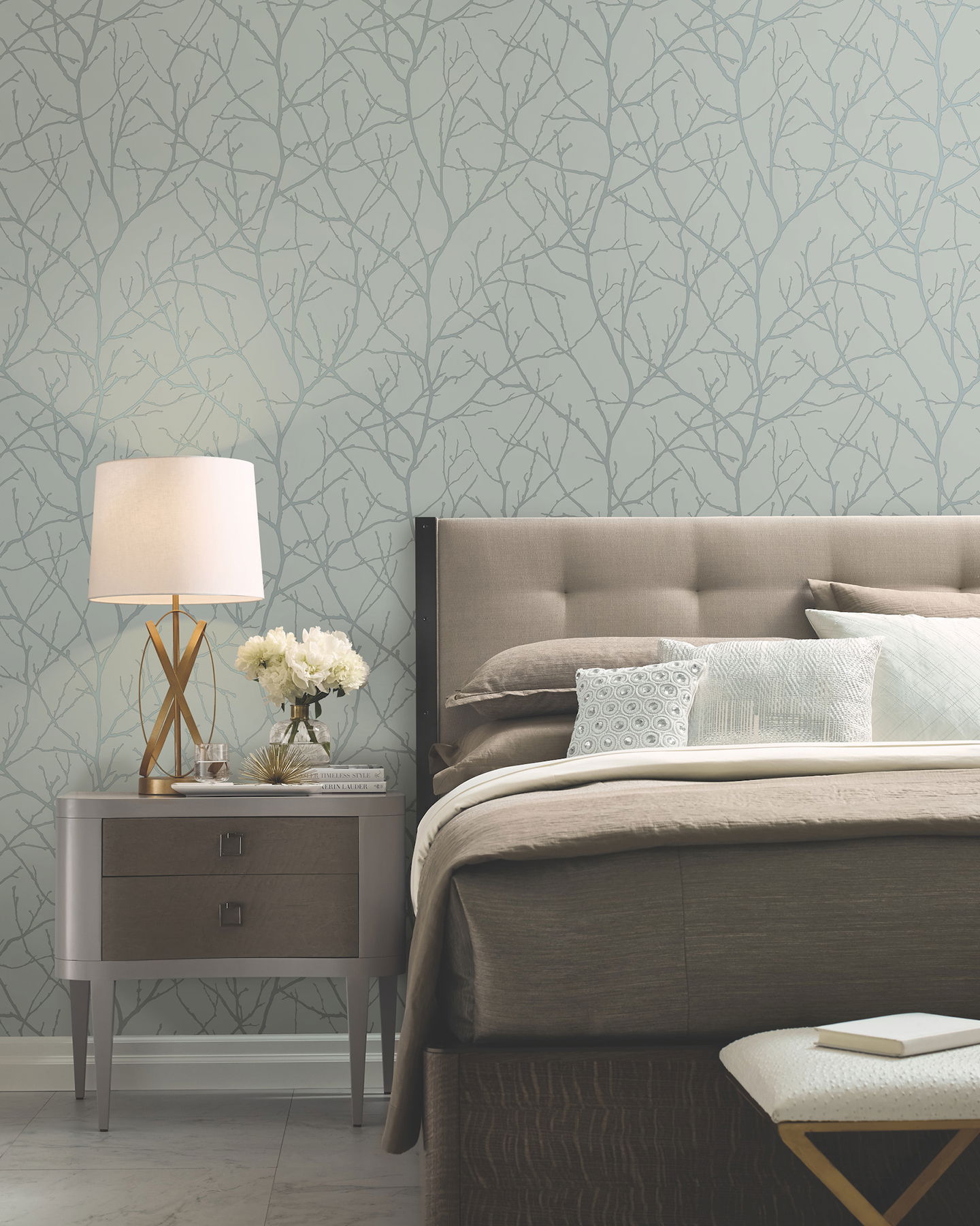 Trees Silhouette Eucalyptus & Silver Wallpaper large image 