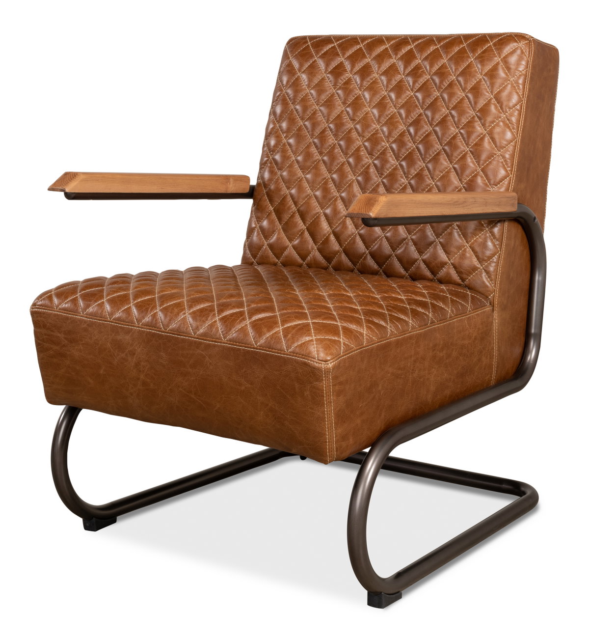 Beverly Hills Chair  Cuba Brown Leather, by Sarreid, 2'9" length x 2'4" width x 2'9" height View 2