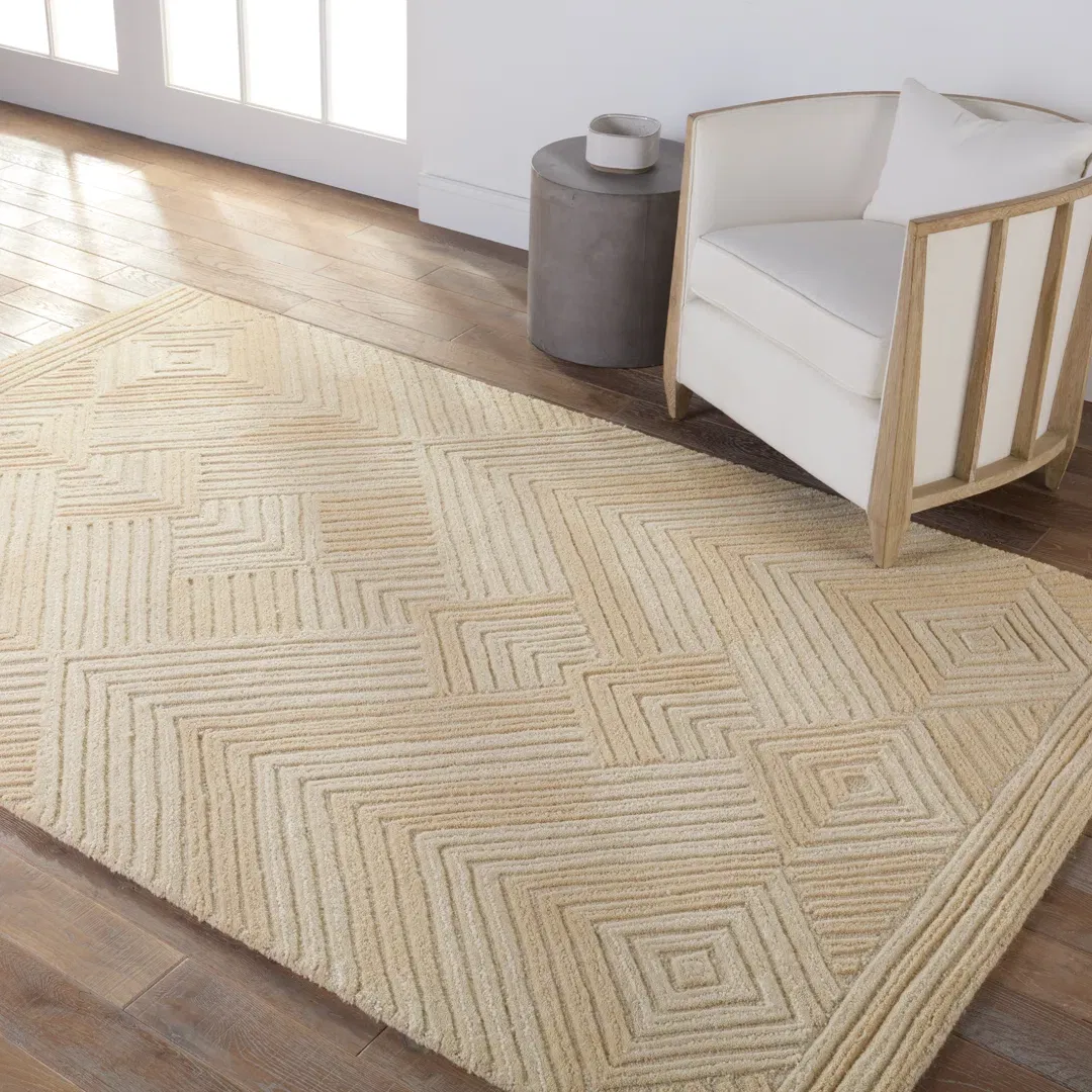 Handmade Tufted Wool Area Rug in Beige large image 