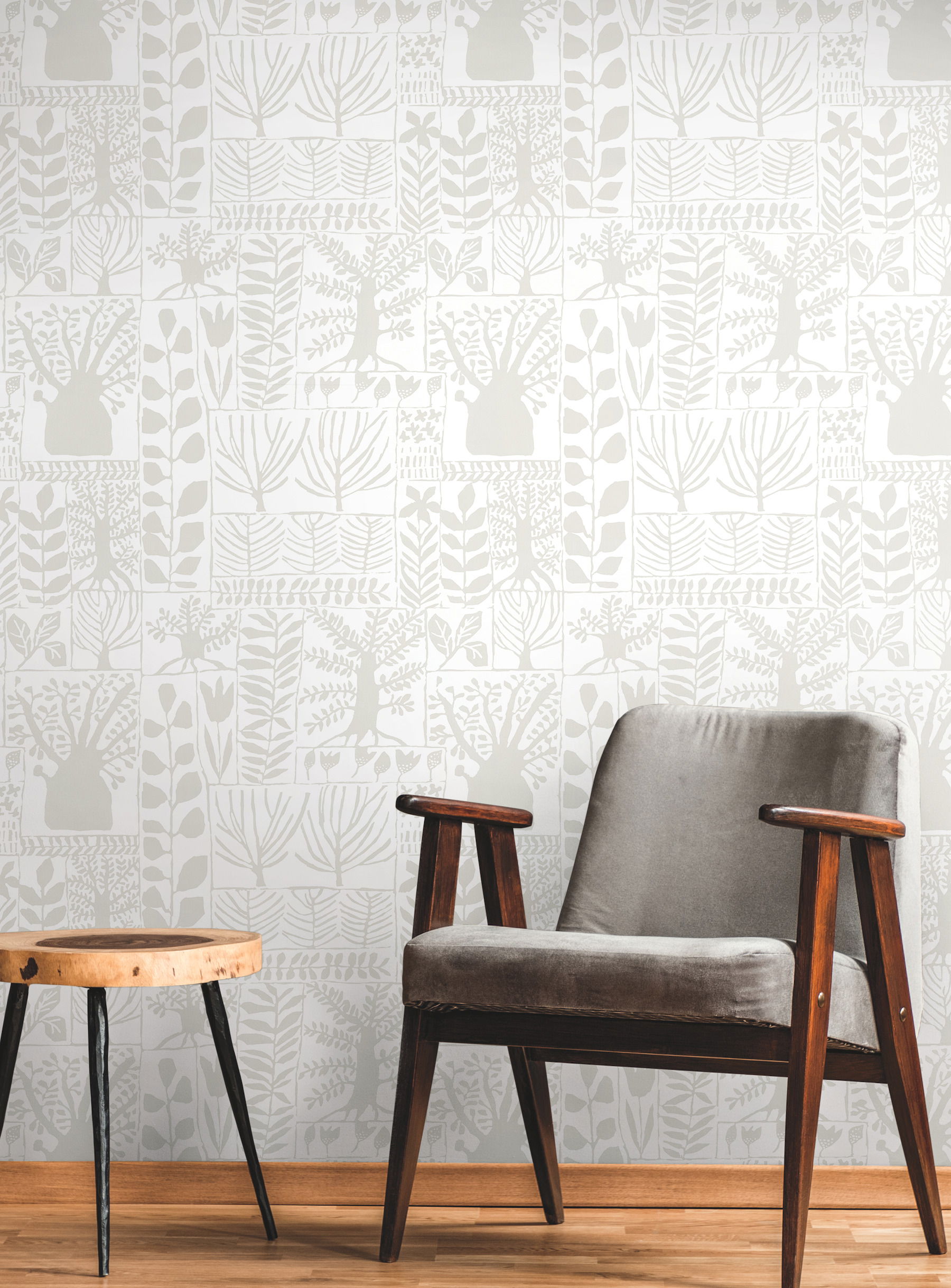 Primitive Trees White & Cream Wallpaper large image 
