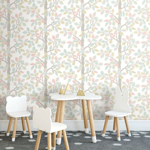 Forest Leaves Pink & Mint Peel & Stick Wallpaper