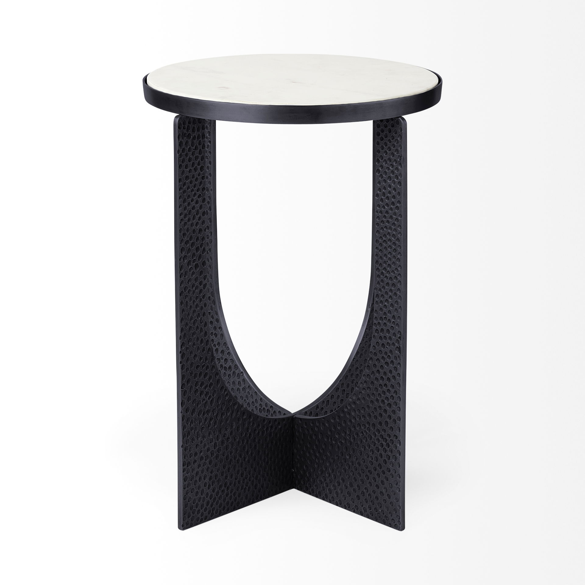 Preston 23'H White Marble Top with Matte Black Metal Accent Table large image 