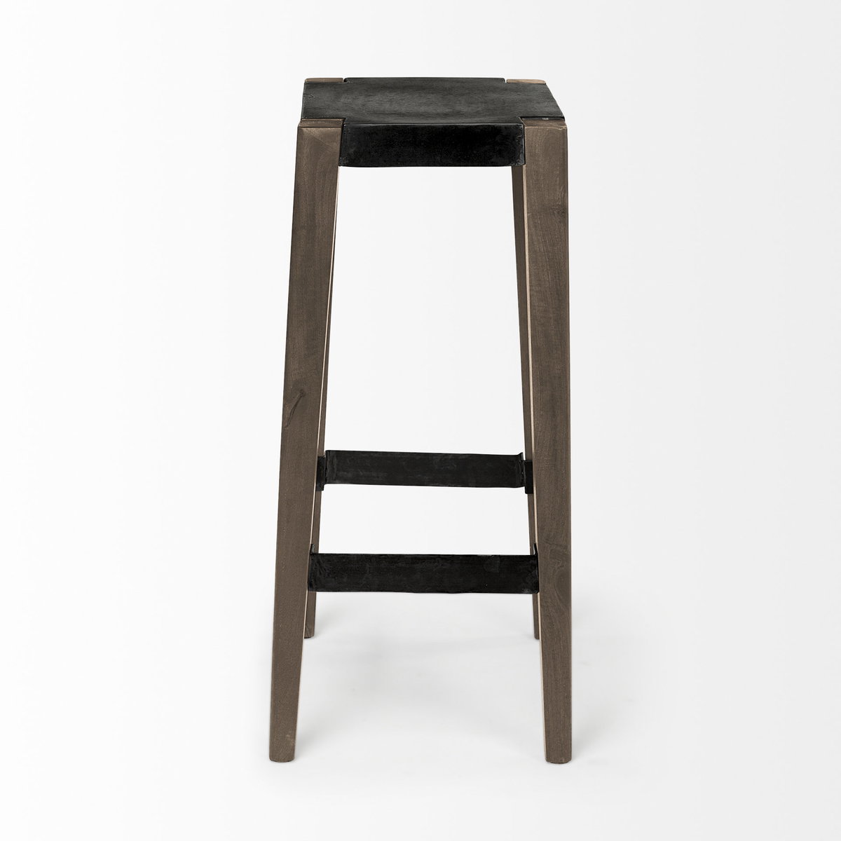 Nell Backless 30in Seat Bar Stool | Black Metal with Light Brown Wood, Counter & Bar Stool by Mercana, 18" length x 15" width x 30" height View 5