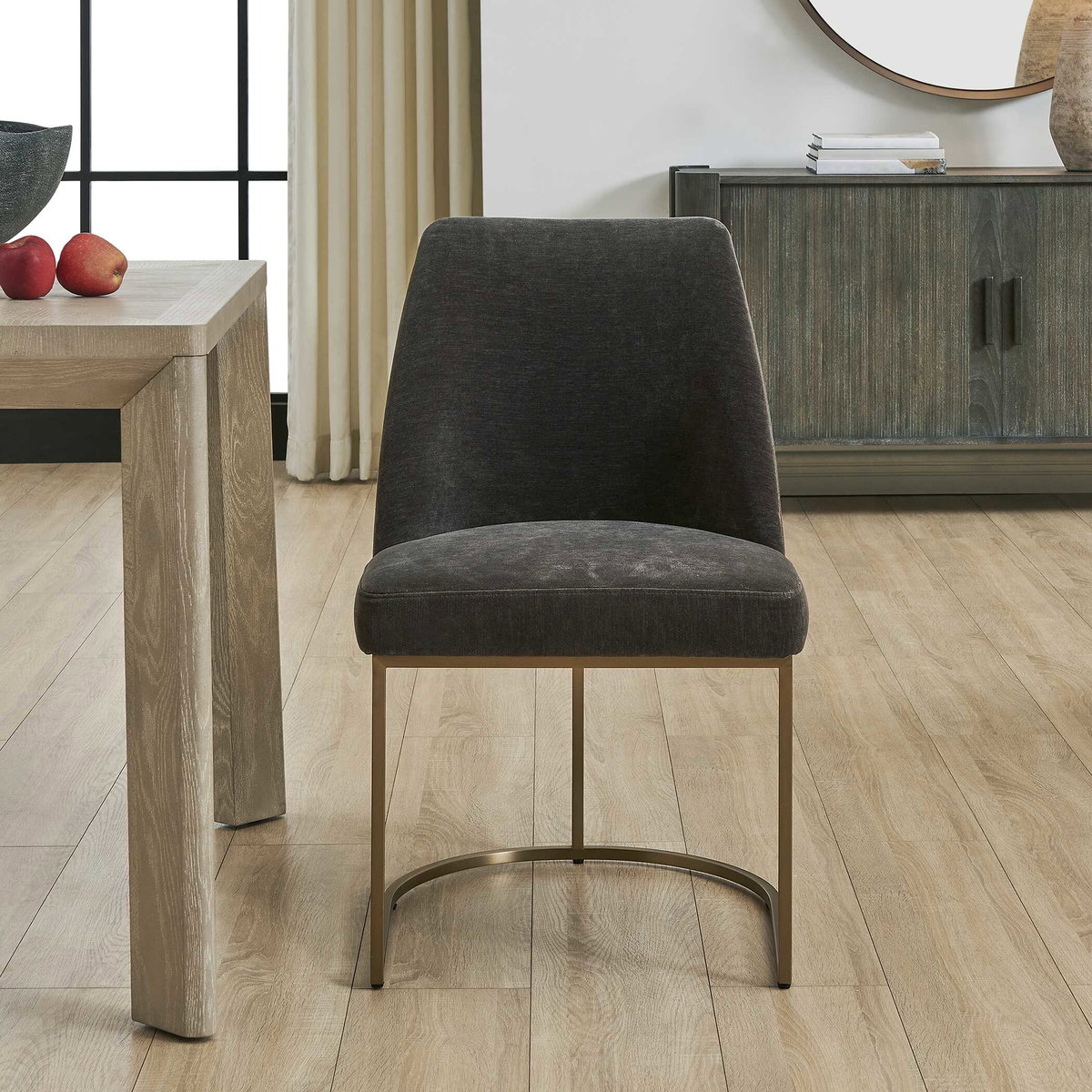 Hanni Gray Upholstered Dining Chair, by Uttermost, 20" width x 33.25" height x 24" depth View 3