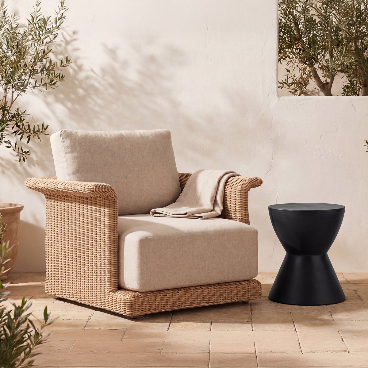 Hourglass Outdoor Stool Black, Outdoor Chair by Moe's Home, 1'3" width x 1'6" height x 1'3" depth View 5