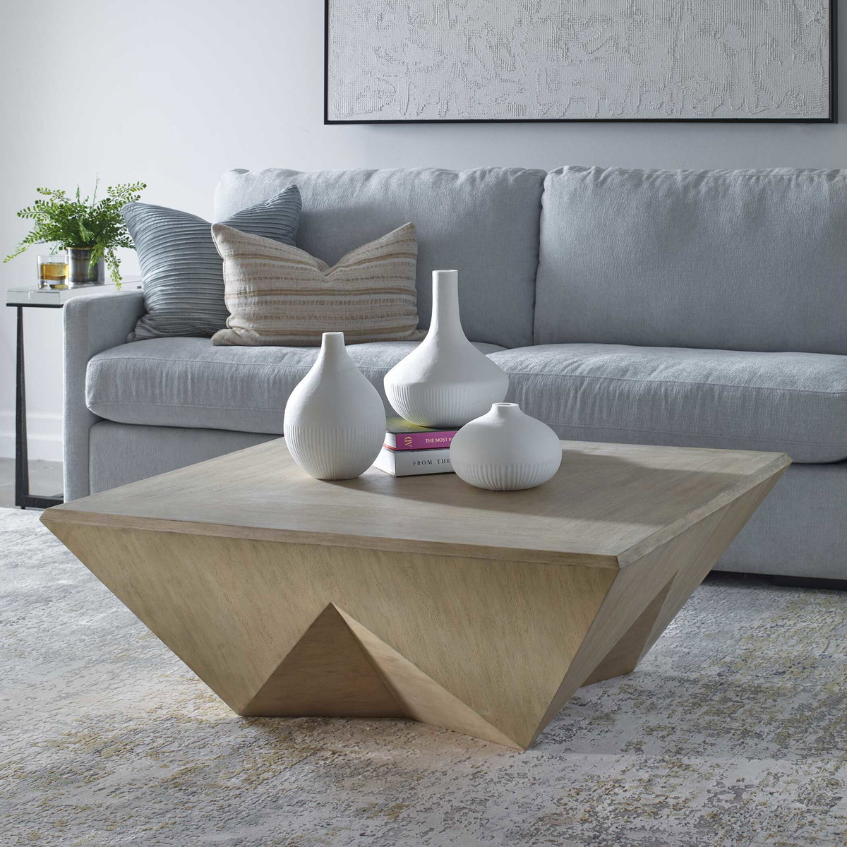 Collins Modern Light Gray Coffee Table, by Uttermost, 42" width x 16" height x 42" depth View 4