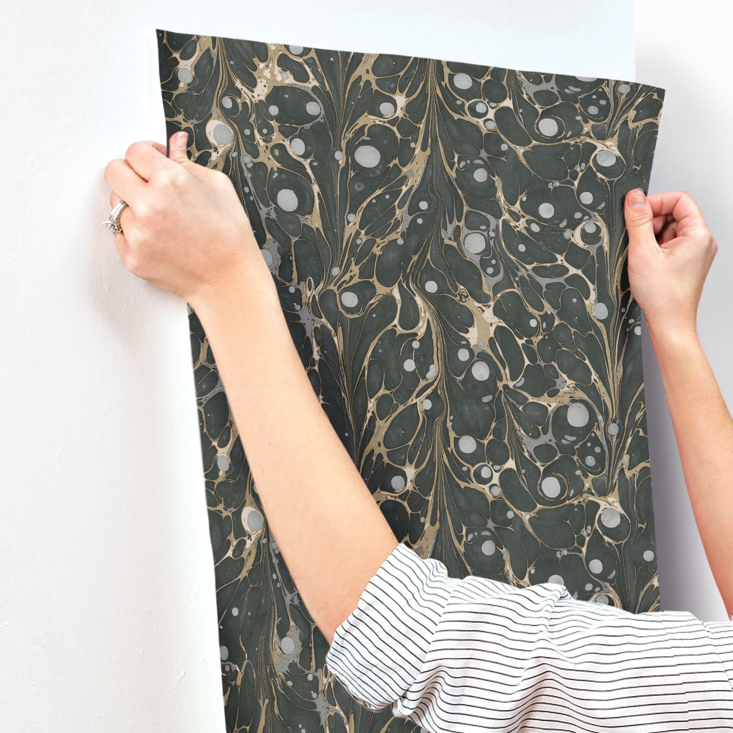 Marbled Endpaper Black & Gold Wallpaper large image 