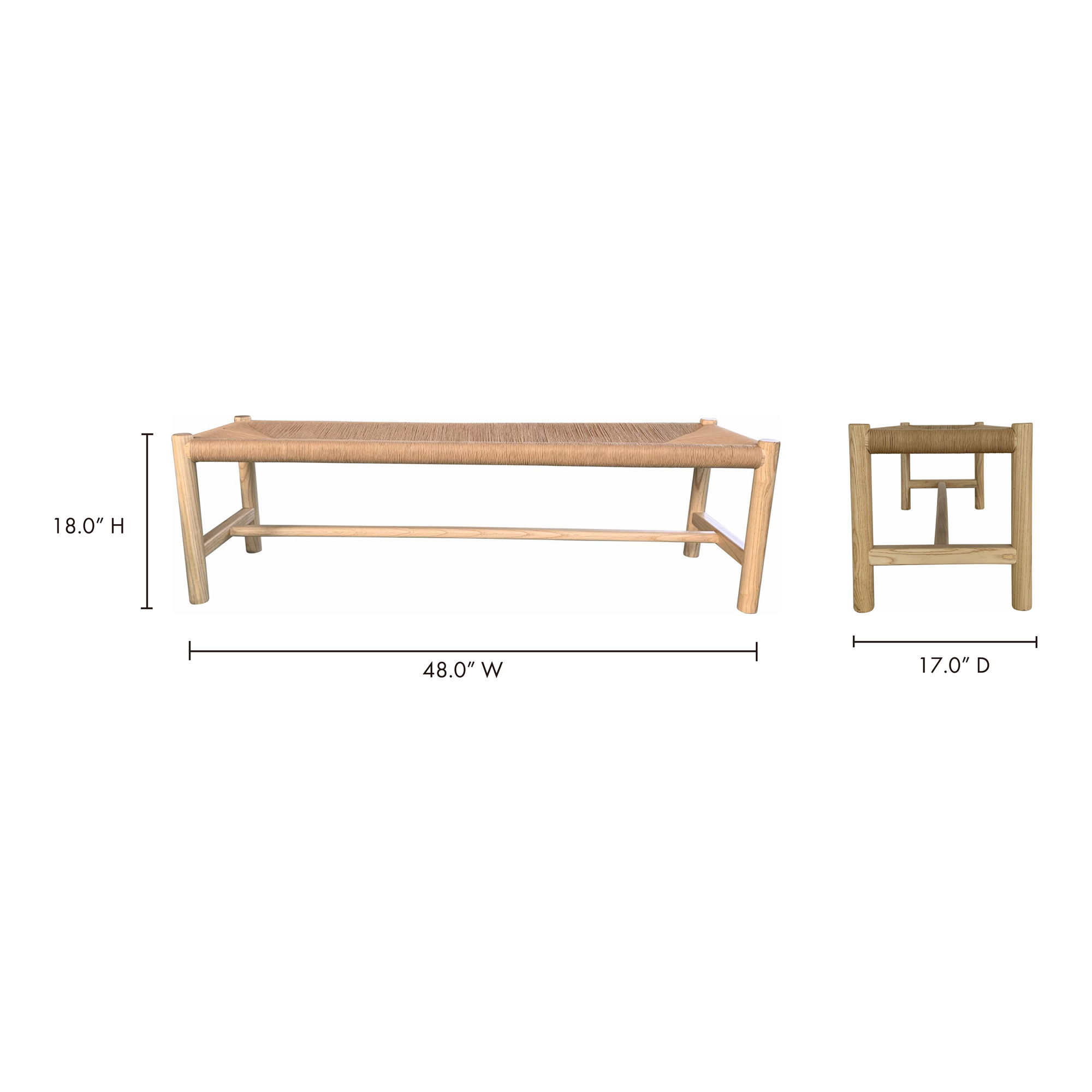 Hawthorn Small Bench Natural, Benche by Moe's Home, 48" width x 18" height x 17" depth View 8