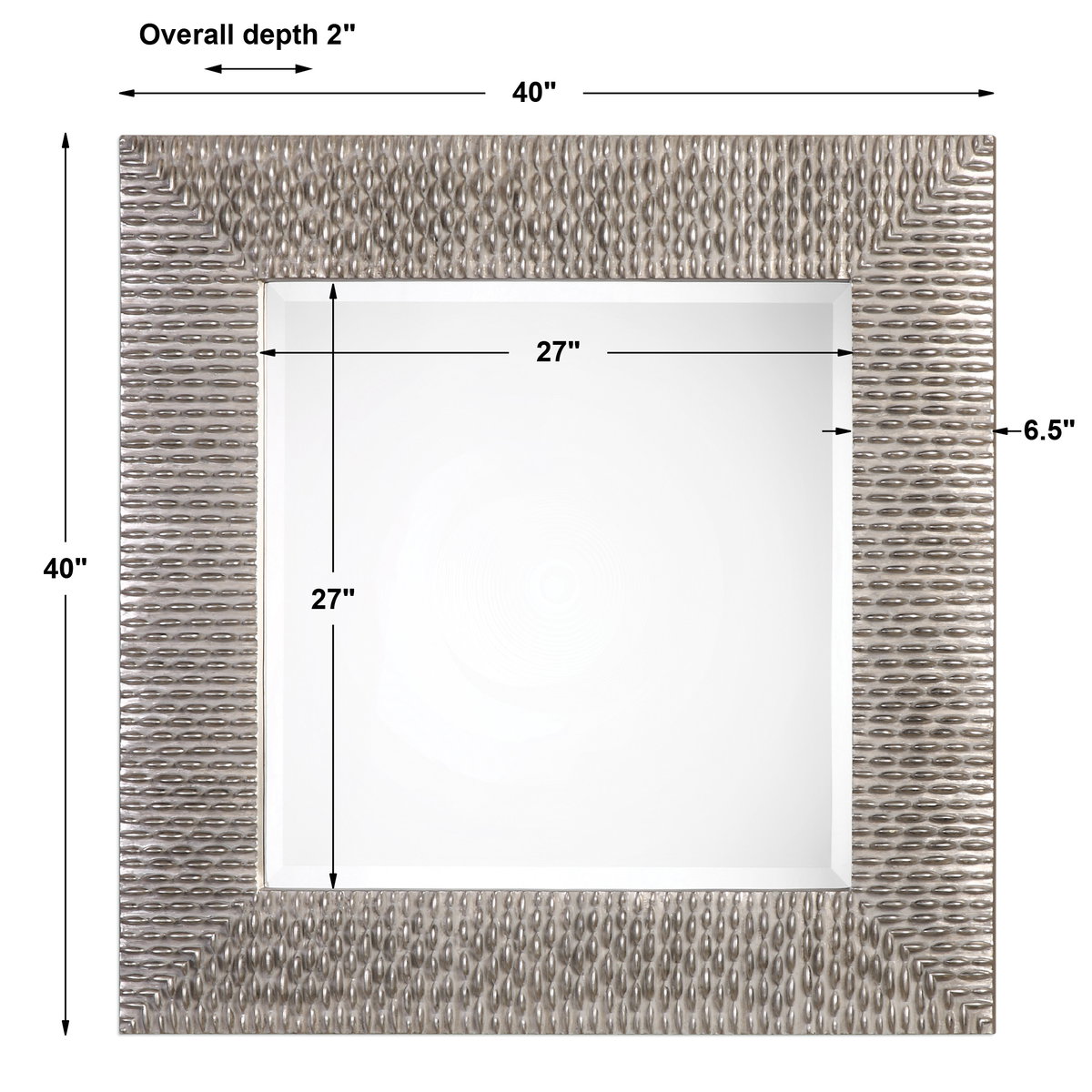 Cressida Distressed Silver Square Mirror, by Uttermost, 40" width x 40" height x 2" depth View 3
