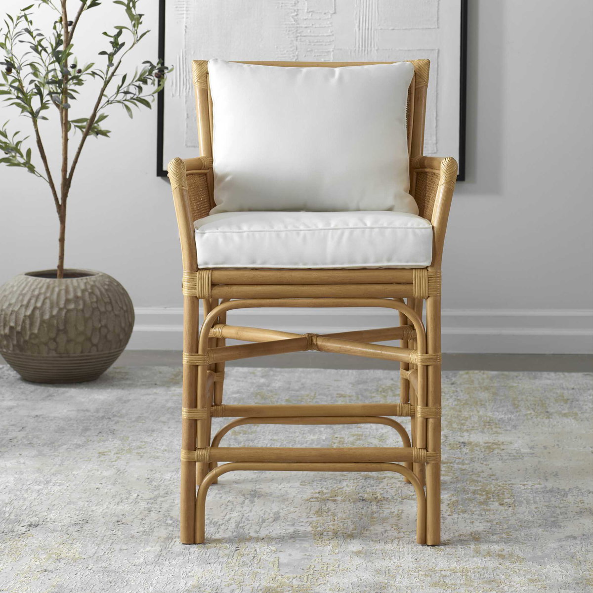 Pacific Rattan Counter Stool, Counter & Bar Stool by Uttermost, 24.5" width x 39.5" height x 23.8" depth View 2
