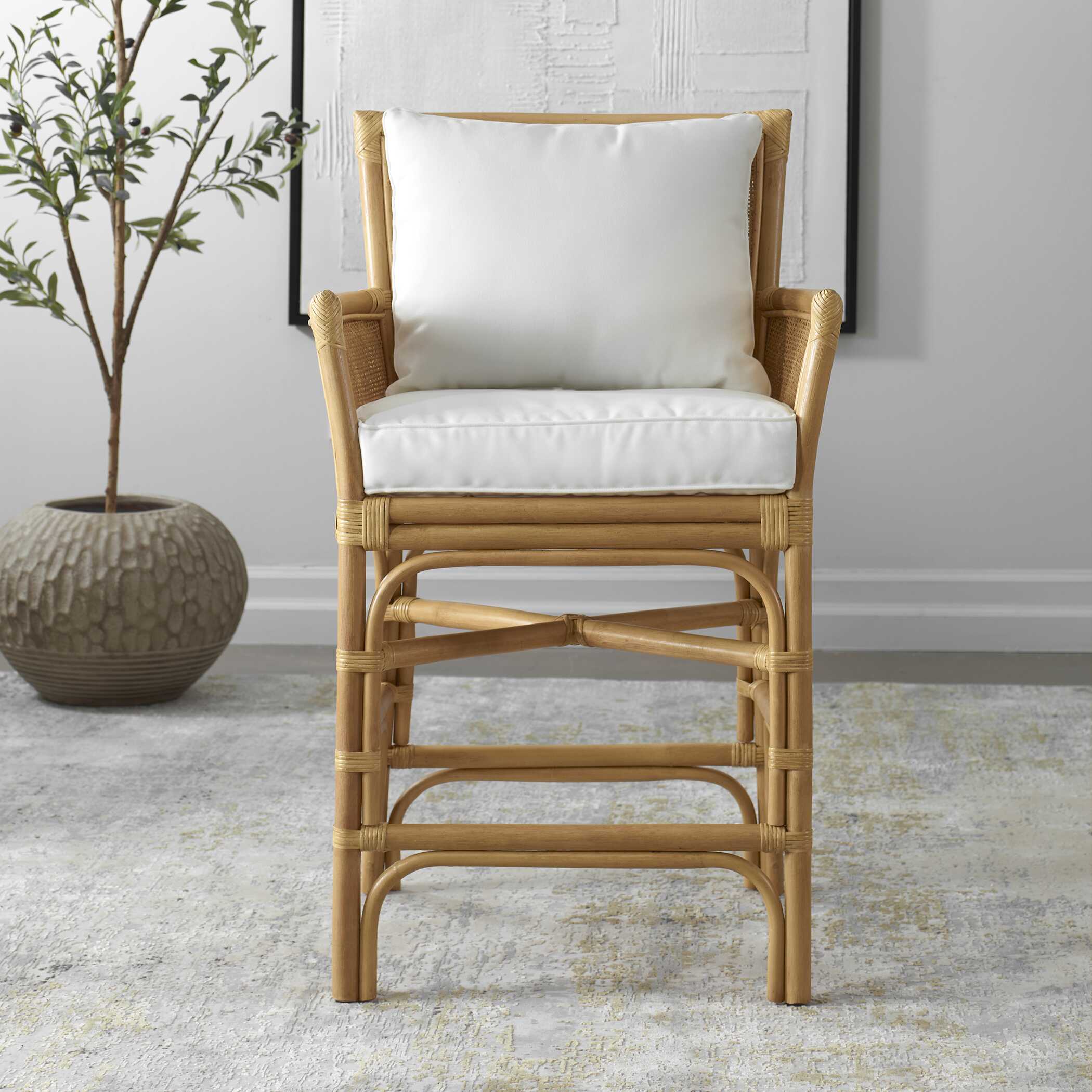 Pacific Rattan Counter Stool, Furniture by Uttermost, 24.5" width x 39.5" height x 23.8" depth View 2