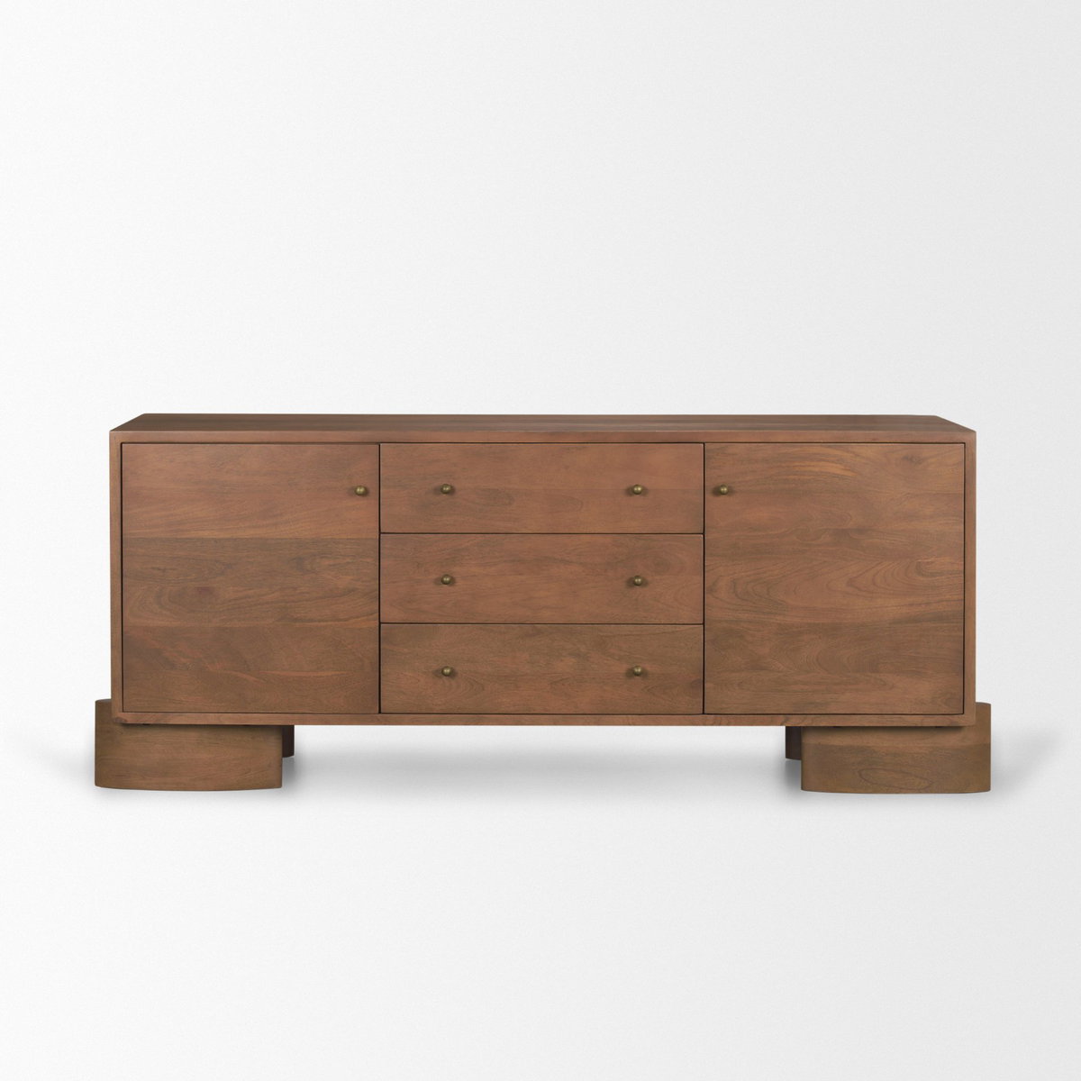 Jonan Medium Brown Wood with Dark Aged Brass 2 Door 3 Drawer Sideboard, Sideboards & Buffet by Mercana, 76" length x 18" width x 31" height View 6