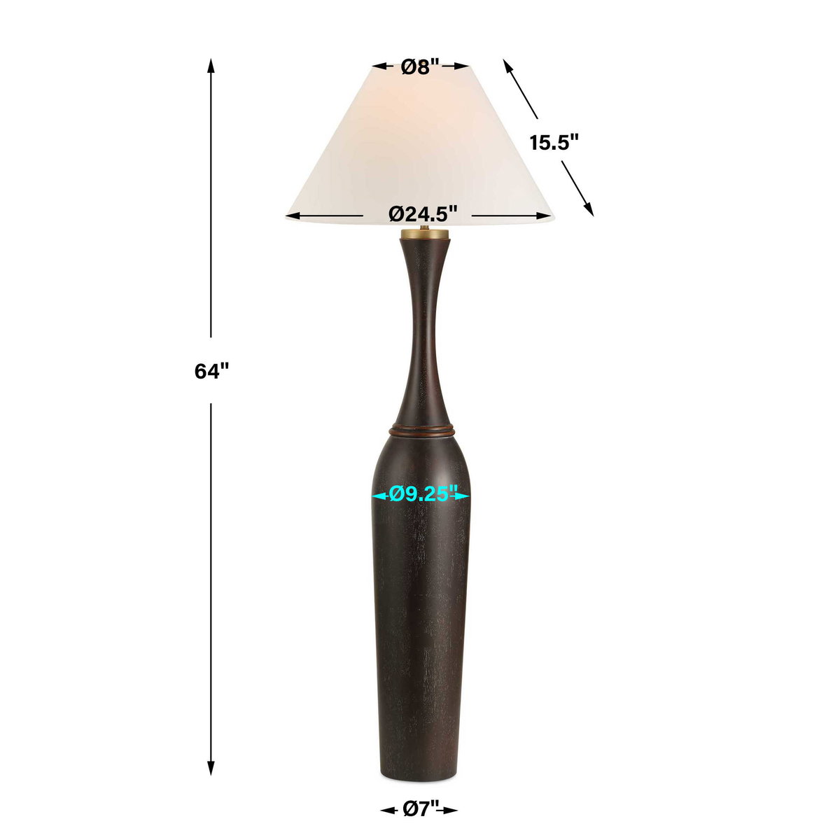 Pravin Dark Wood Floor Lamp, by Uttermost, 24.5" width x 64" height x 24.5" depth View 3