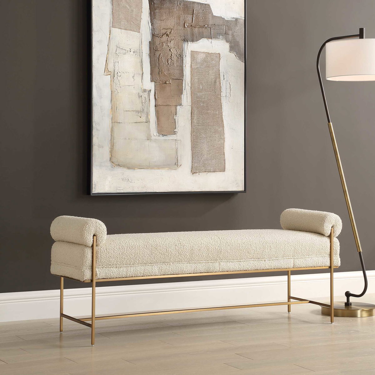 Bolster Pearl White Bench, Benche by Uttermost, 60.5" width x 23" height x 16" depth View 4