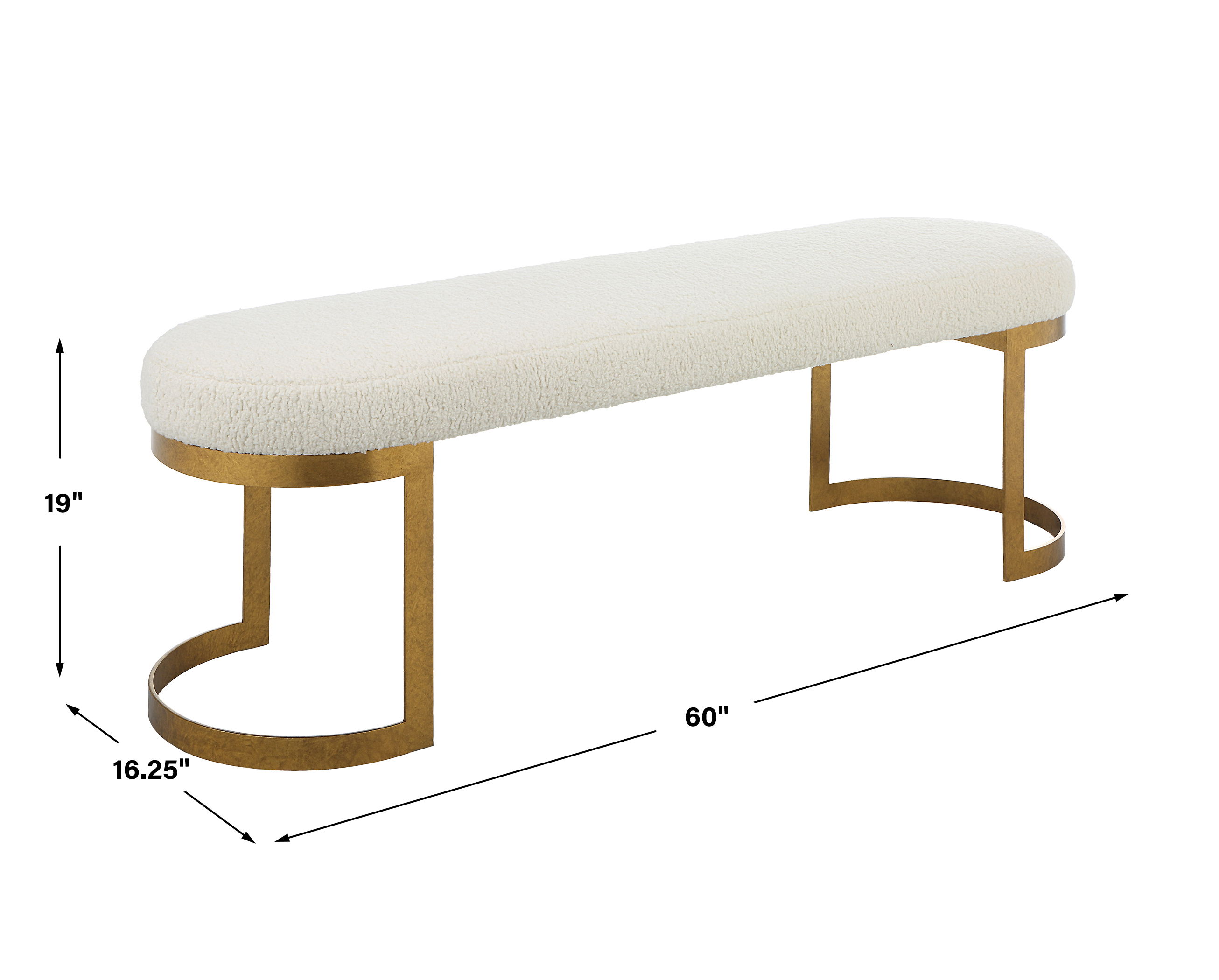 Infinity Gold Bench, Furniture by Uttermost, 60" width x 19" height x 16.25" depth View 3