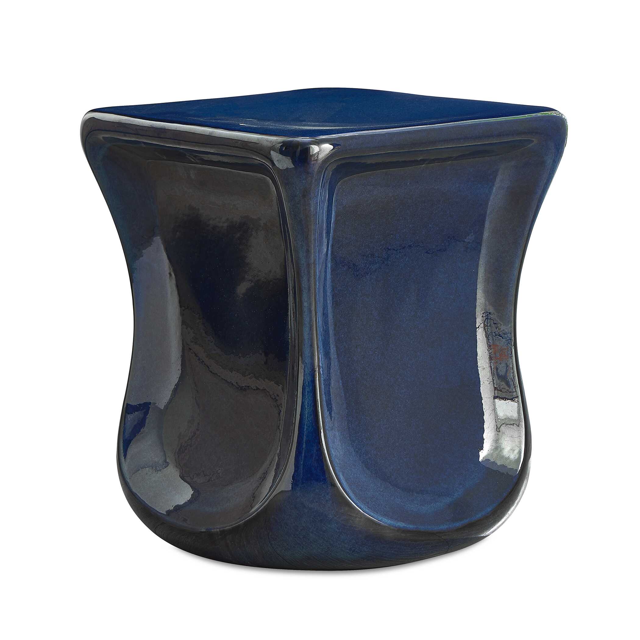 Kaz Deep Blue Garden Stool, Furniture by Uttermost, 15" width x 18.25" height x 15" depth View 1