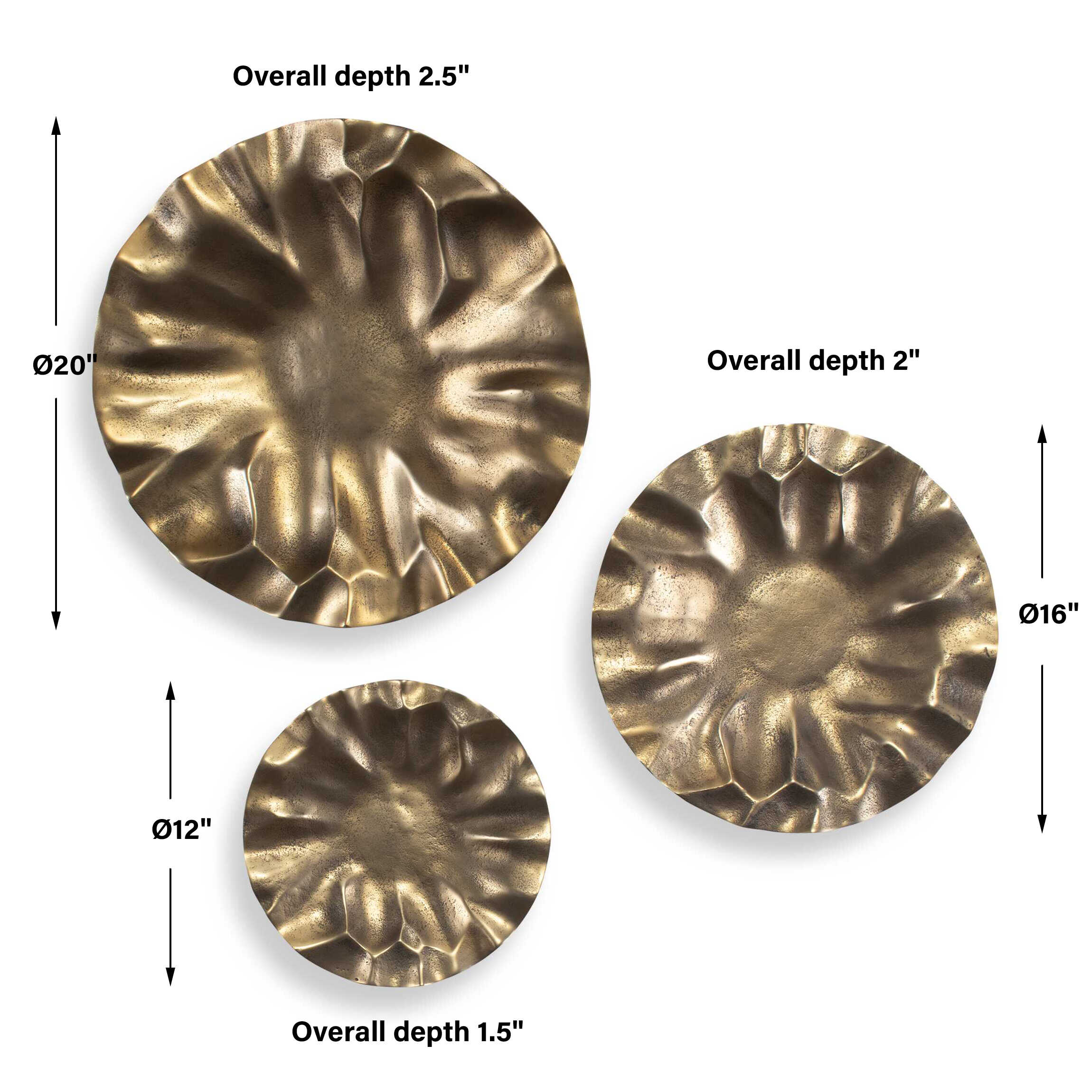 Peonia Outdoor Gold Wall Art Set/3, Sculptural Wall Art by Uttermost, 20" width x 20" height x 2.5" depth View 3