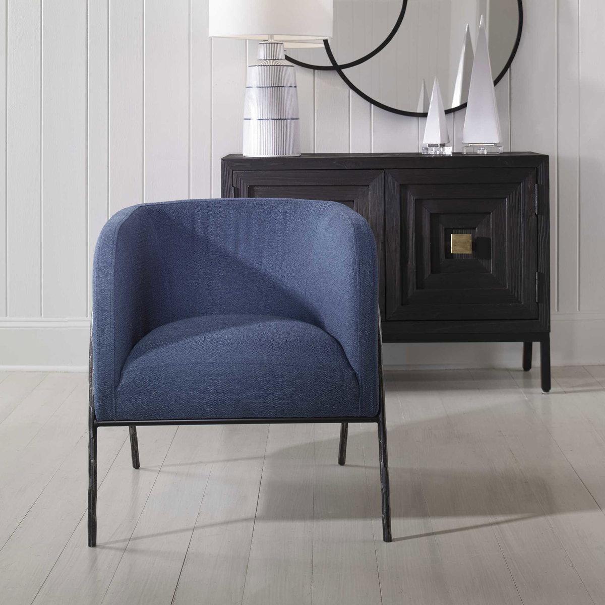 Jacobsen Denim Barrel Chair, Accent Chair by Uttermost, 27" width x 29" height x 27" depth View 4