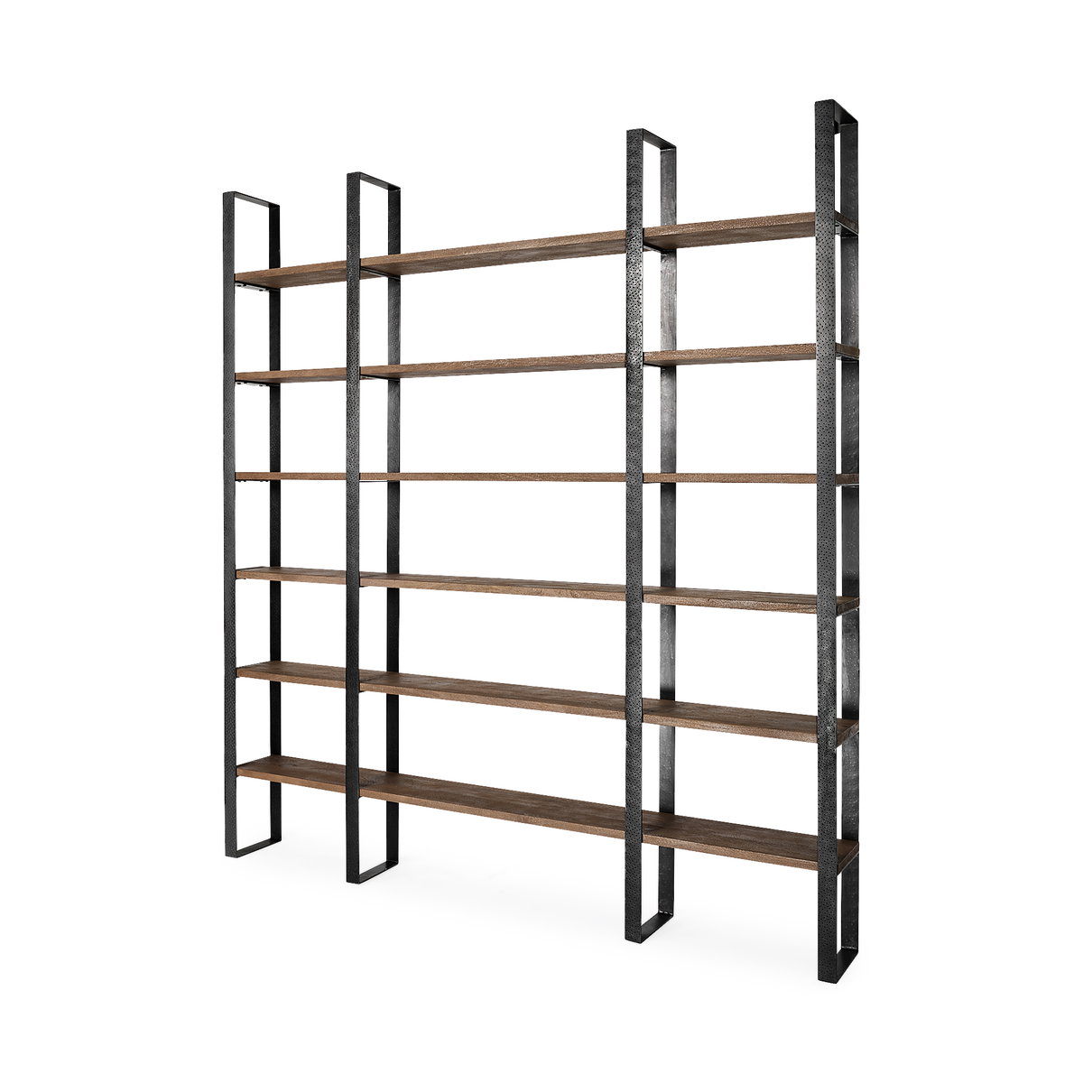 Taunton II 80L x 10.5W x 90H Dark Brown Wood And Black Iron Six Shelving Unit, Shelving & Bookcase by Mercana, 80" length x 10.5" width x 90" height View 1