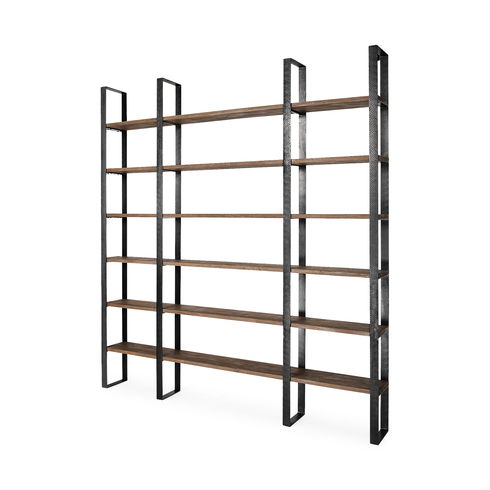 Taunton II 80L x 10.5W x 90H Dark Brown Wood And Black Iron Six Shelving Unit
