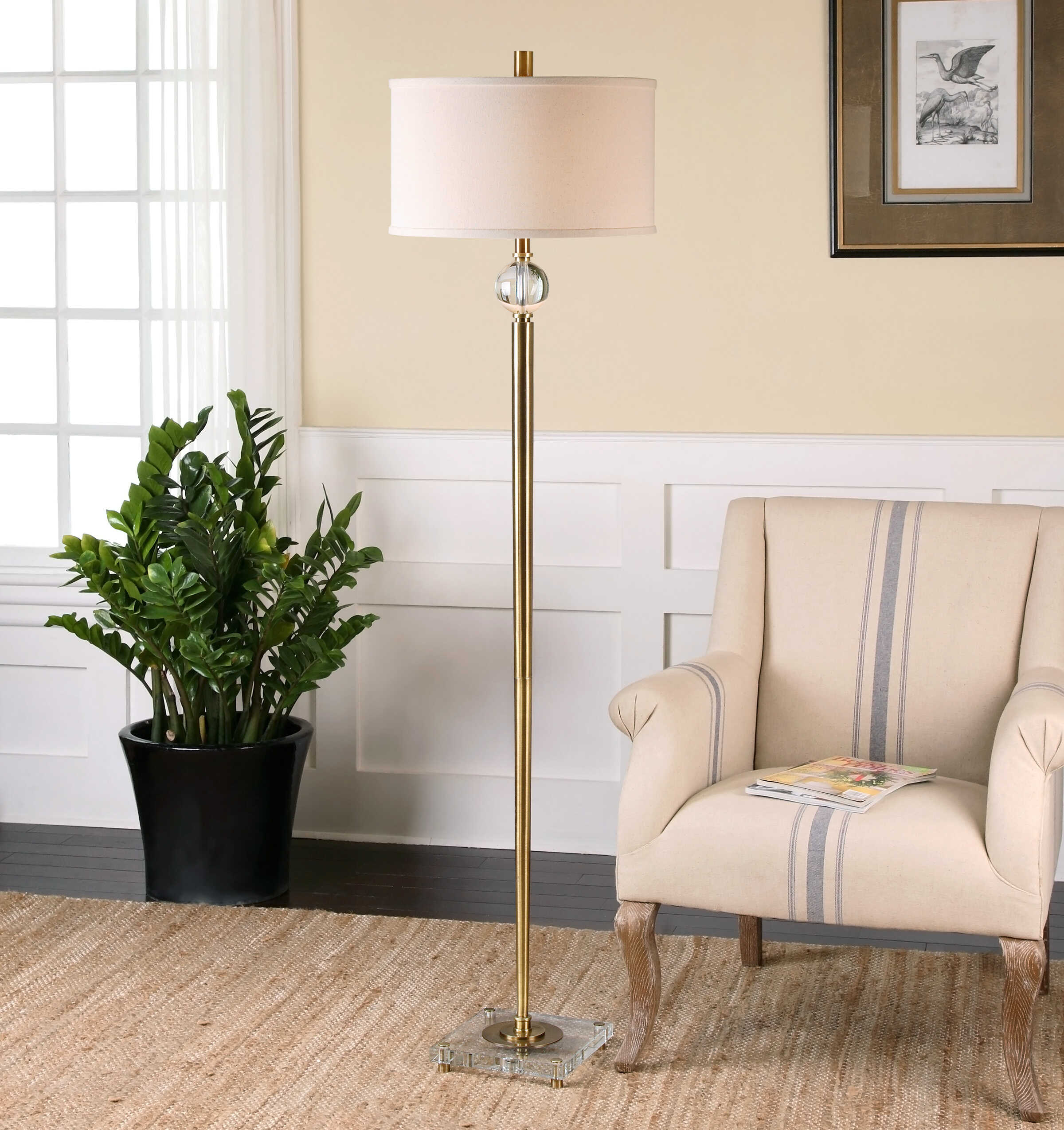 Mesita Brass Floor Lamp, by Uttermost, 17" width x 67.5" height x 17" depth View 2