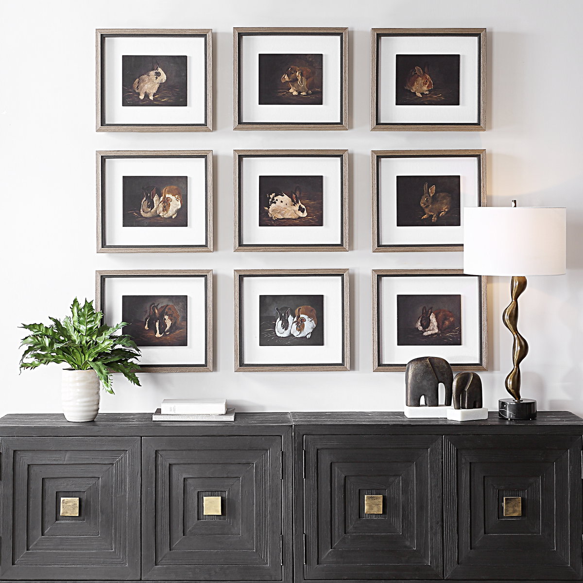 Resting Bunny Framed Prints Set/9, by Uttermost, 1'6" width x 1'4" height x 1.75" depth View 2
