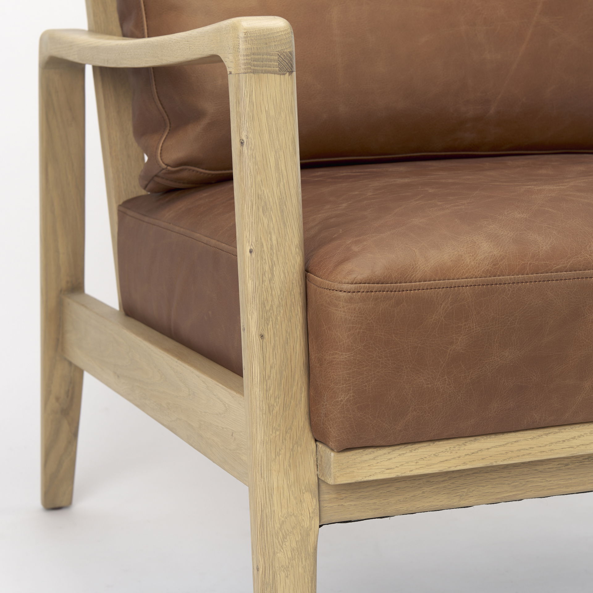 Raeleigh  Cognac Leather with Light Brown Wood Frame Accent Chair, by Mercana, 27.95" length x 34.06" width x 34.45" height View 11