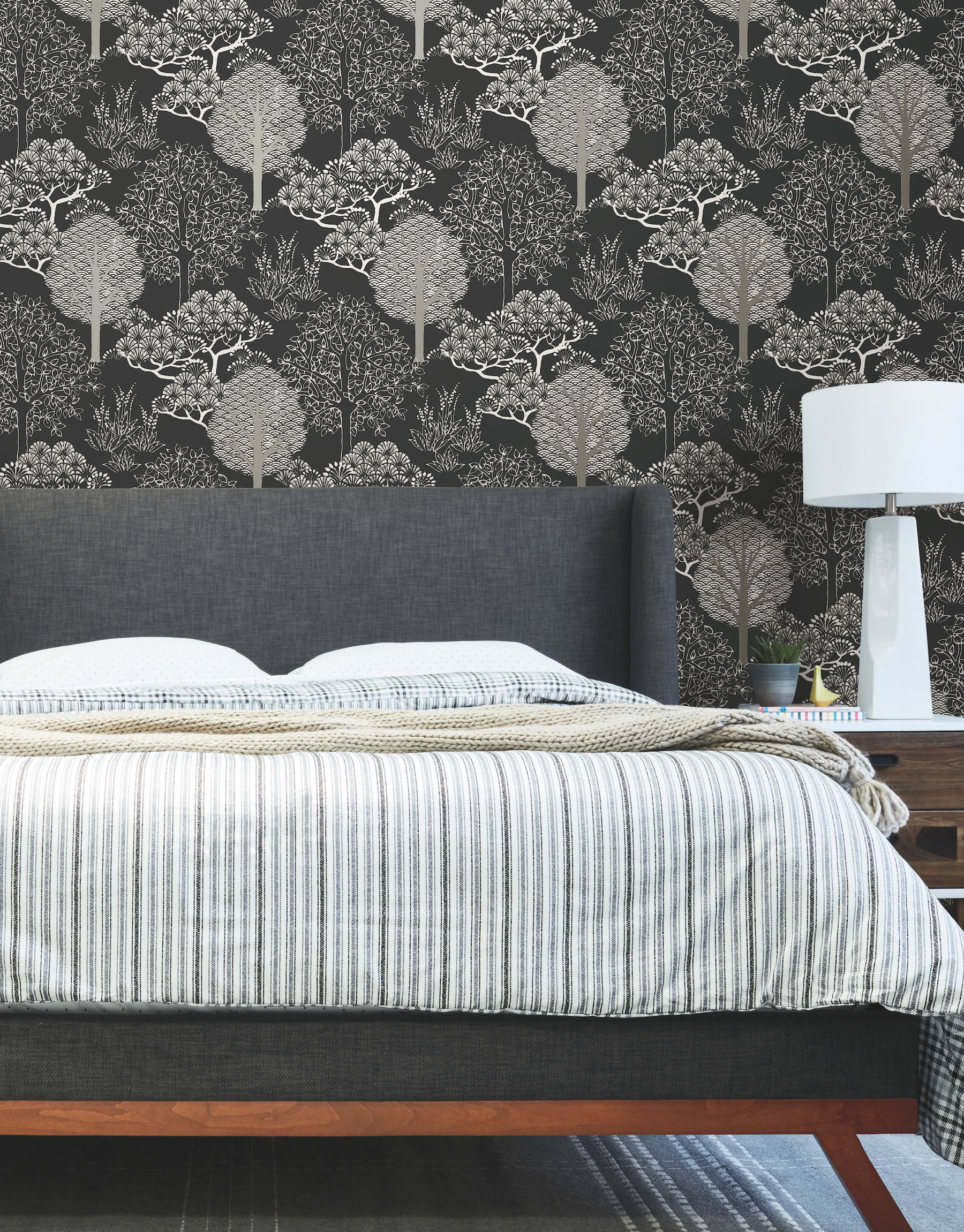 Kimono Trees Black Metallic Wallpaper large image 