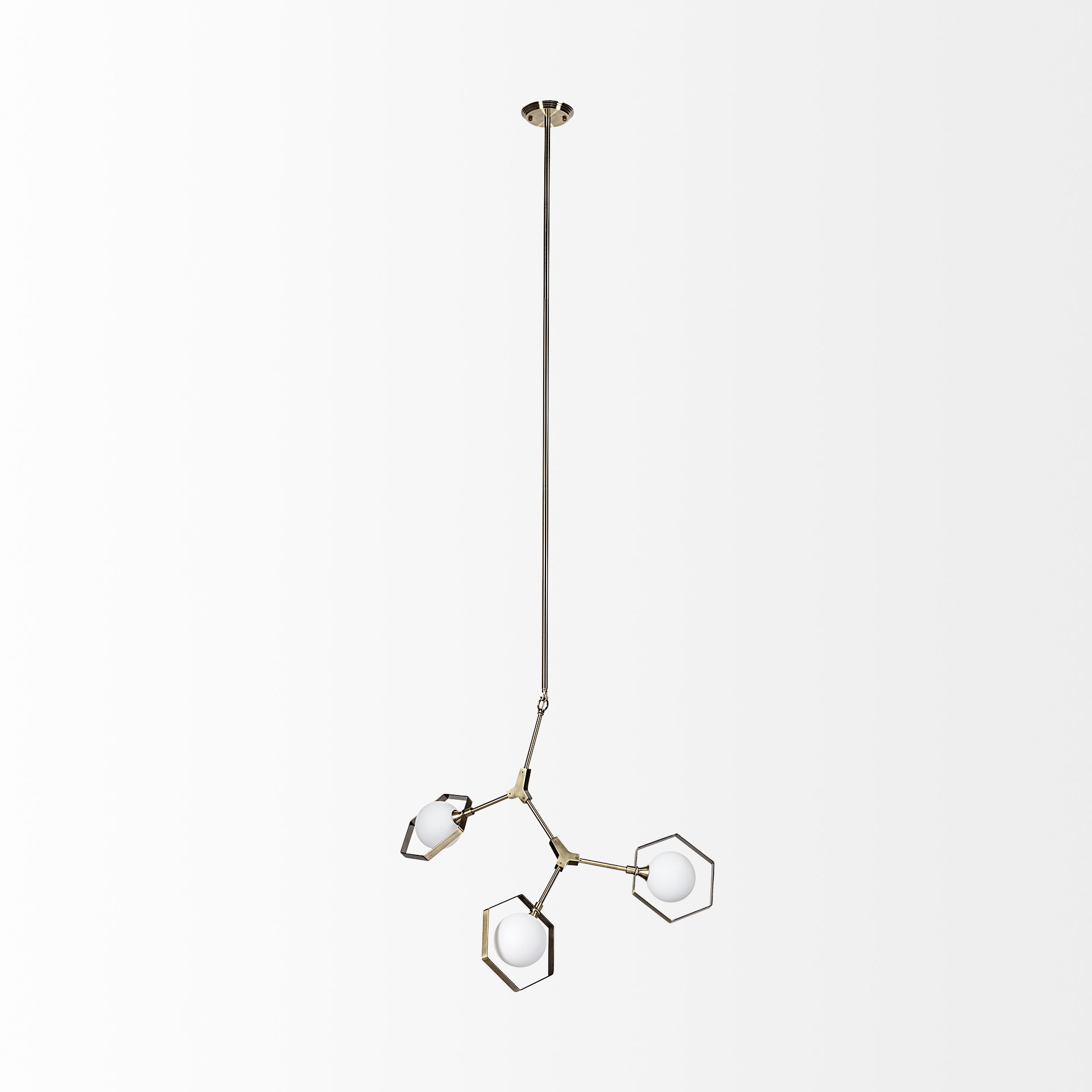 Desousa II (33.9'L x 8.8'W x 28'H) Champagne Metal Multi-Arm Three Light Chandelier, by Mercana, 33.86" length x 8.75" width x 28" height View 2