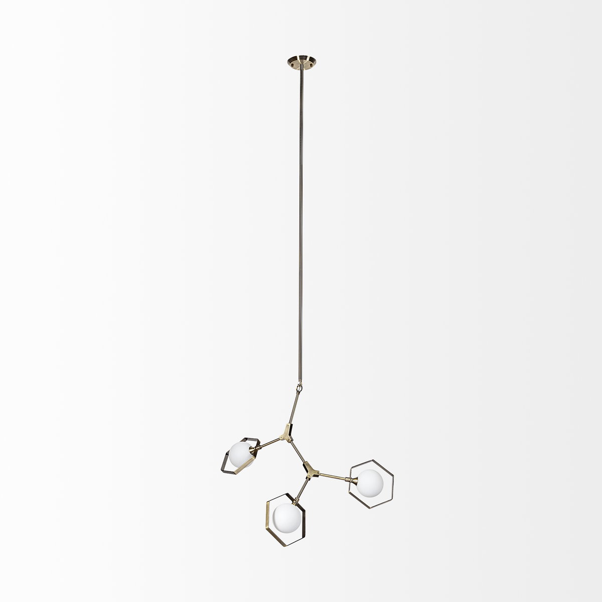 Desousa II (33.9'L x 8.8'W x 28'H) Champagne Metal Multi-Arm Three Light Chandelier, by Mercana, 33.86" length x 8.75" width x 28" height View 2