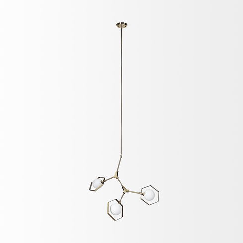 Desousa II (33.9"L x 8.8"W x 28"H) Champagne Metal Multi-Arm Three Light Chandelier